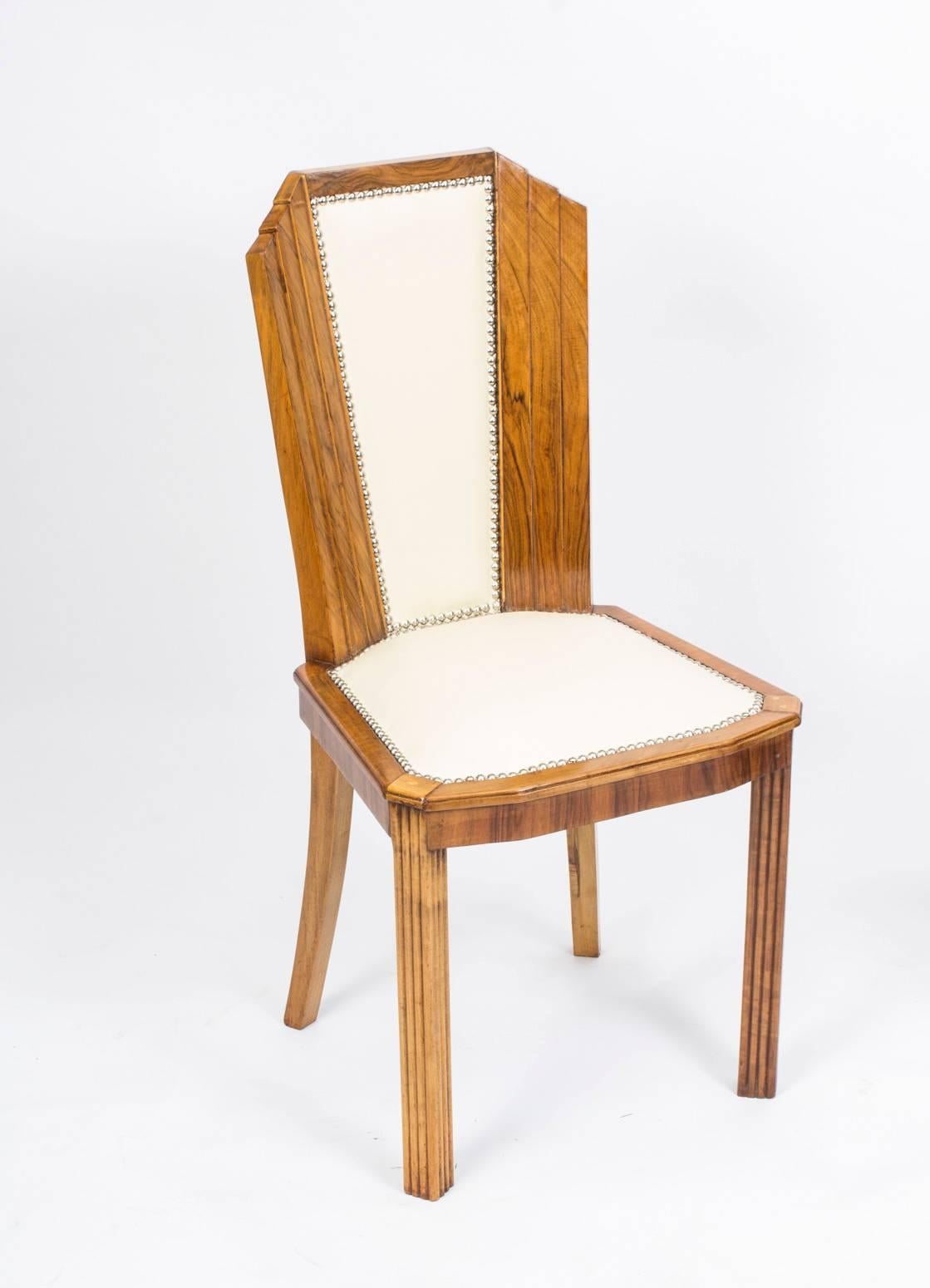 1930s Art Deco Burr Walnut Dining Table Six Chairs In Excellent Condition In London, GB