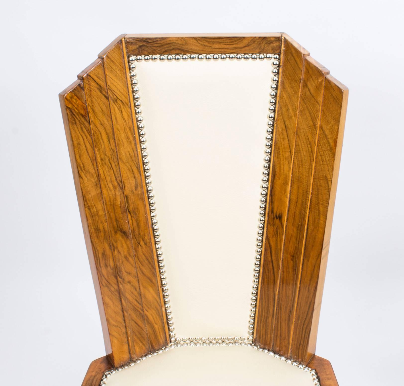 Mid-20th Century 1930s Art Deco Burr Walnut Dining Table Six Chairs