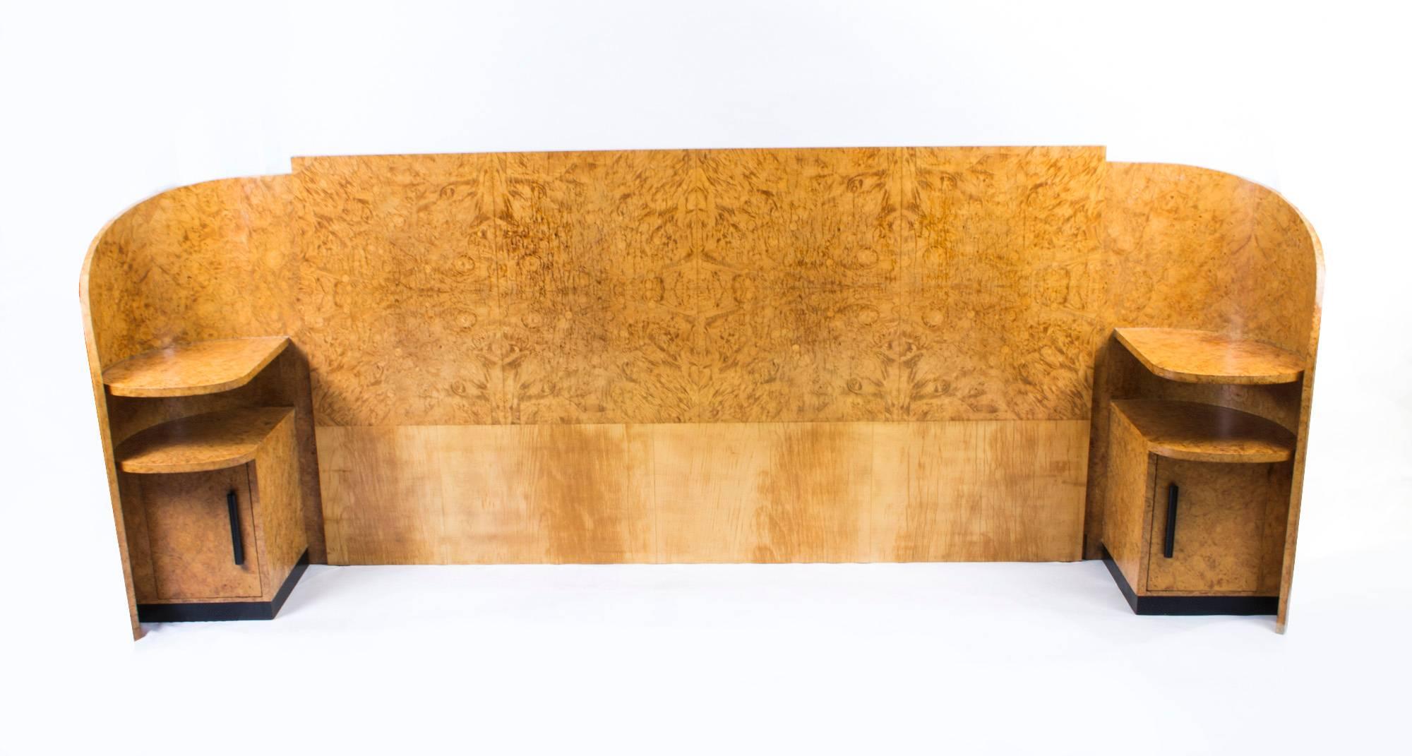 Antique Art Deco Headboard & bedside cabinets C1930 5