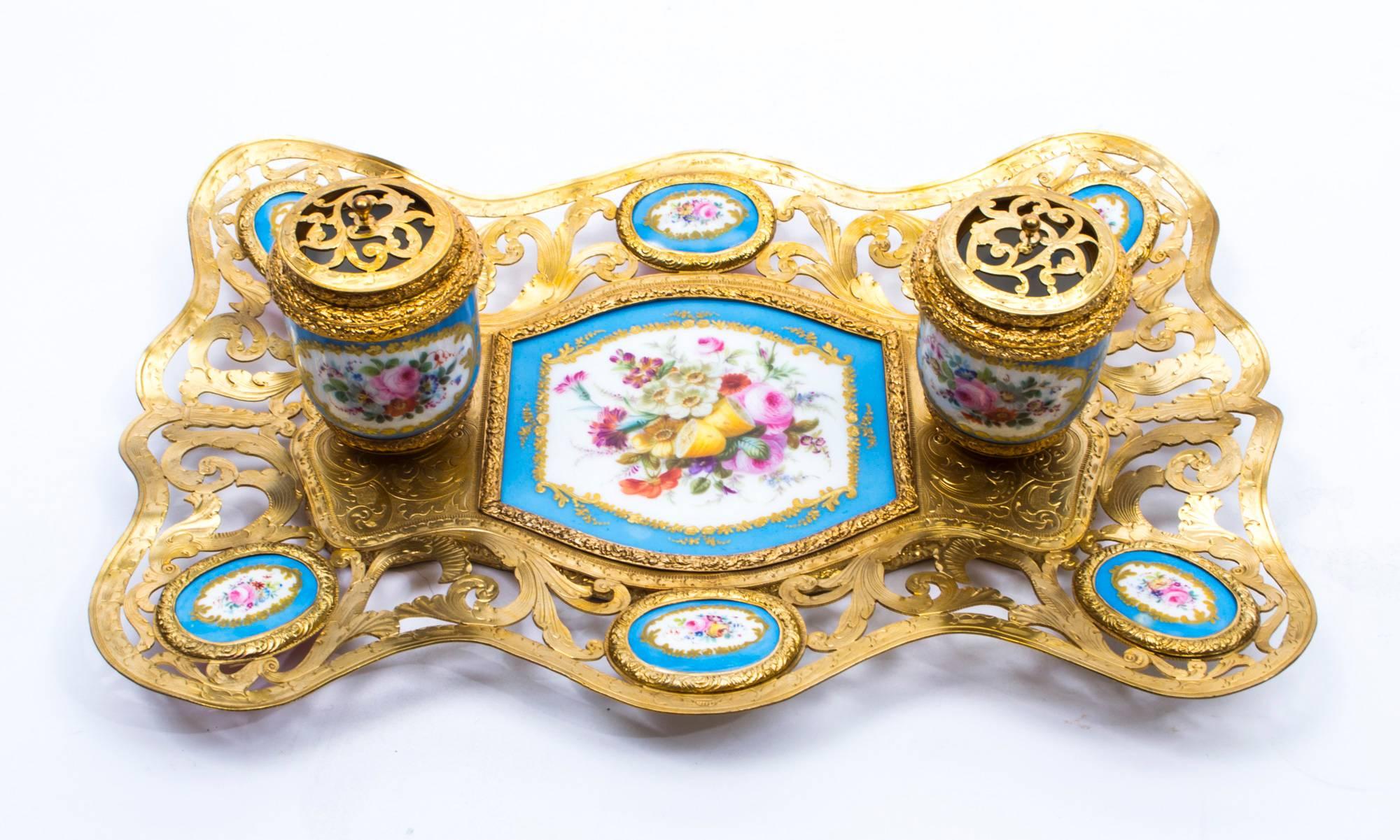 Antique French Ormolu and Sèvres Porcelain Standish Inkstand In Excellent Condition In London, GB