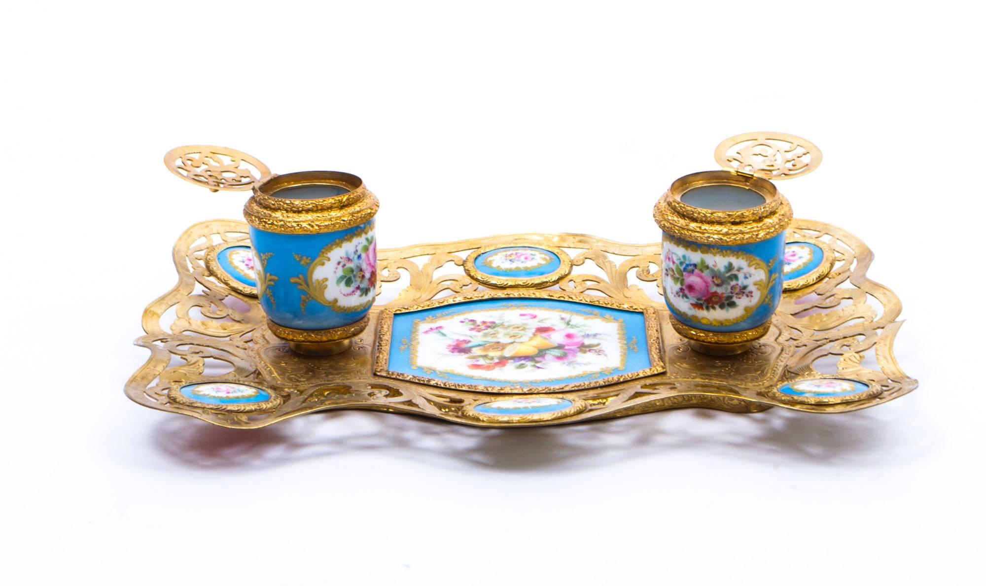 Antique French Ormolu and Sèvres Porcelain Standish Inkstand 6