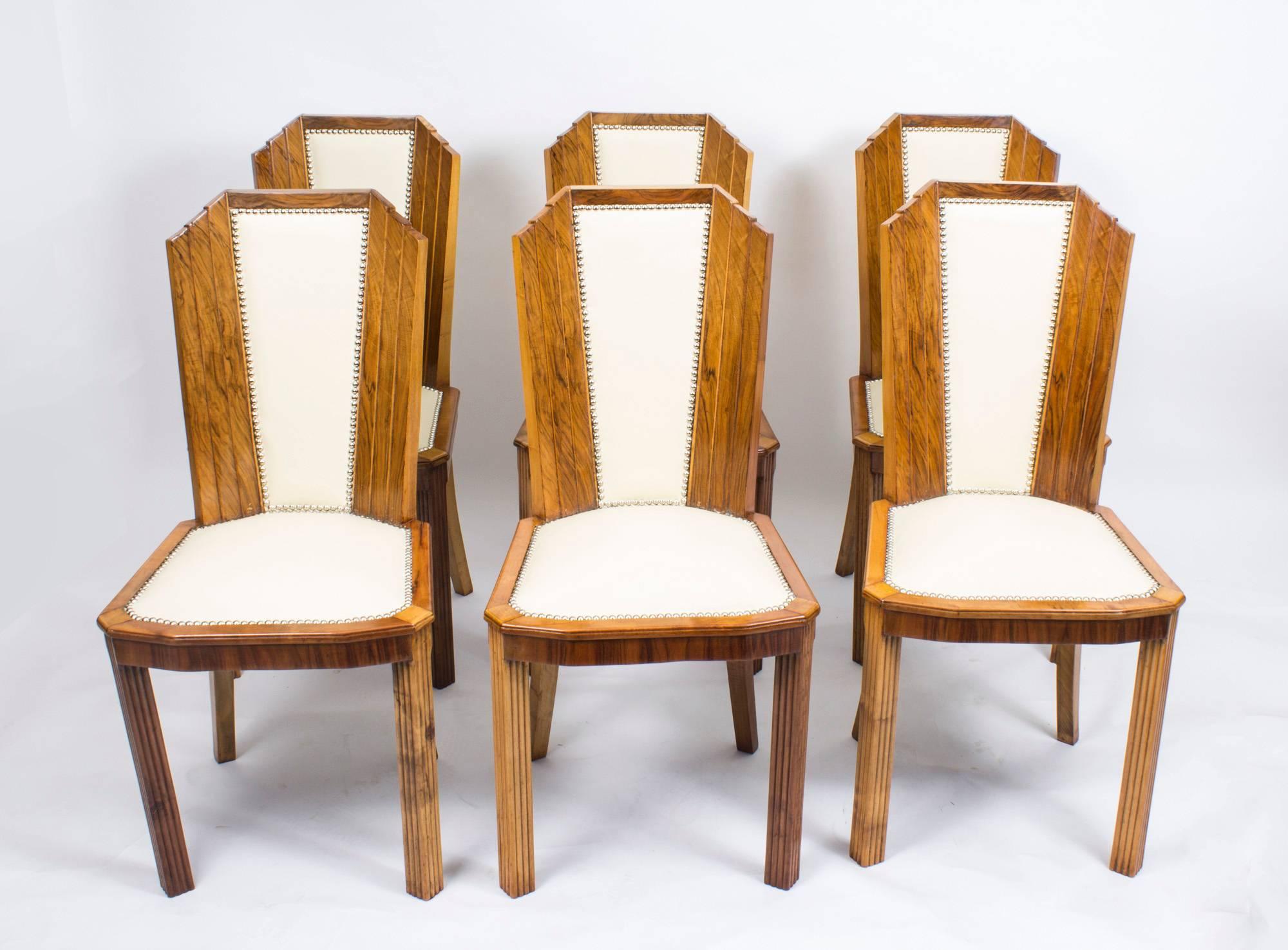 1930s Set of Six Art Deco Skyscraper Walnut Chairs 4