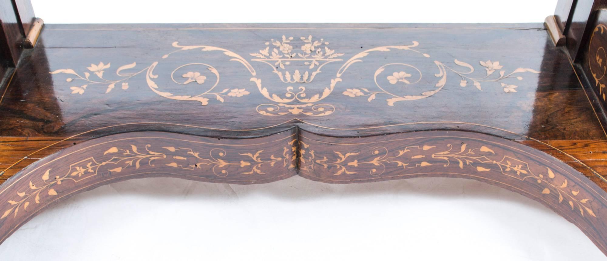 Marquetry  19th Century Charles X Period Rosewood Inlaid Console Table