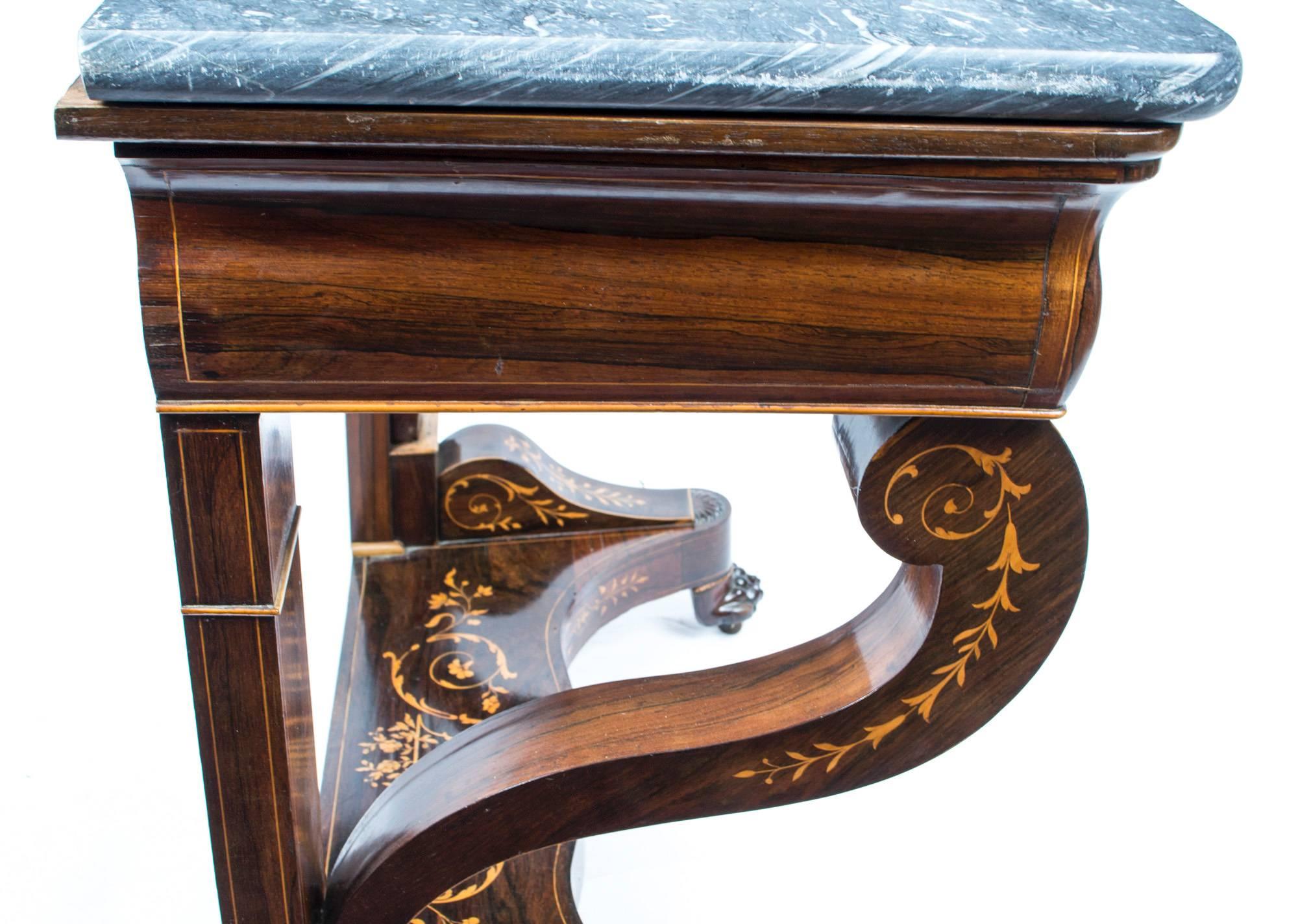 Mid-19th Century  19th Century Charles X Period Rosewood Inlaid Console Table