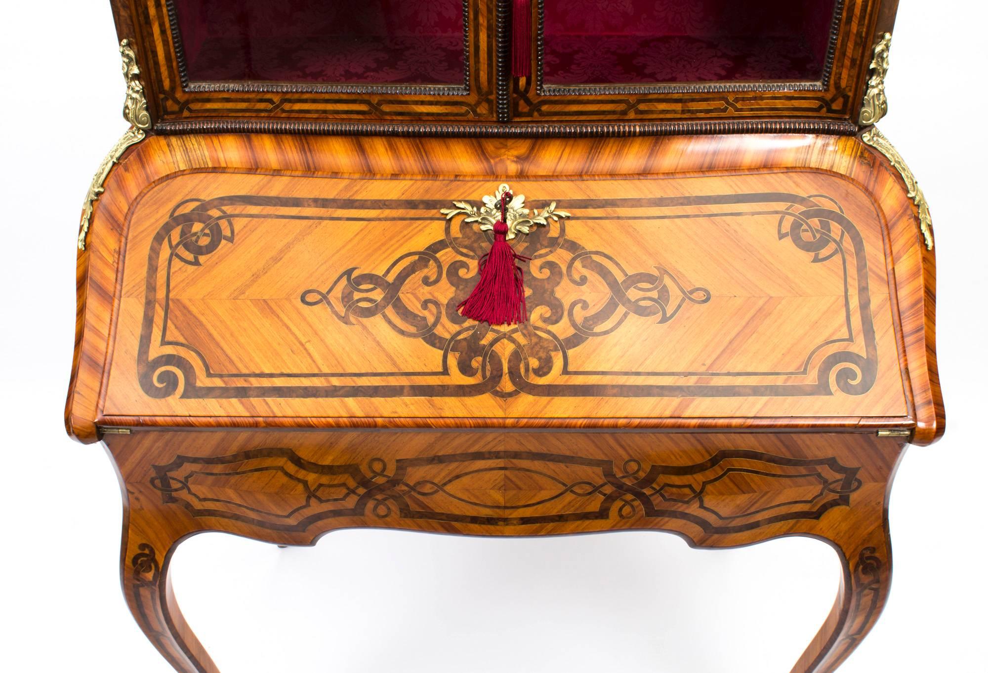 Antique French Marquetry Bonheur du Jour Siglo XIX Marquetería en venta