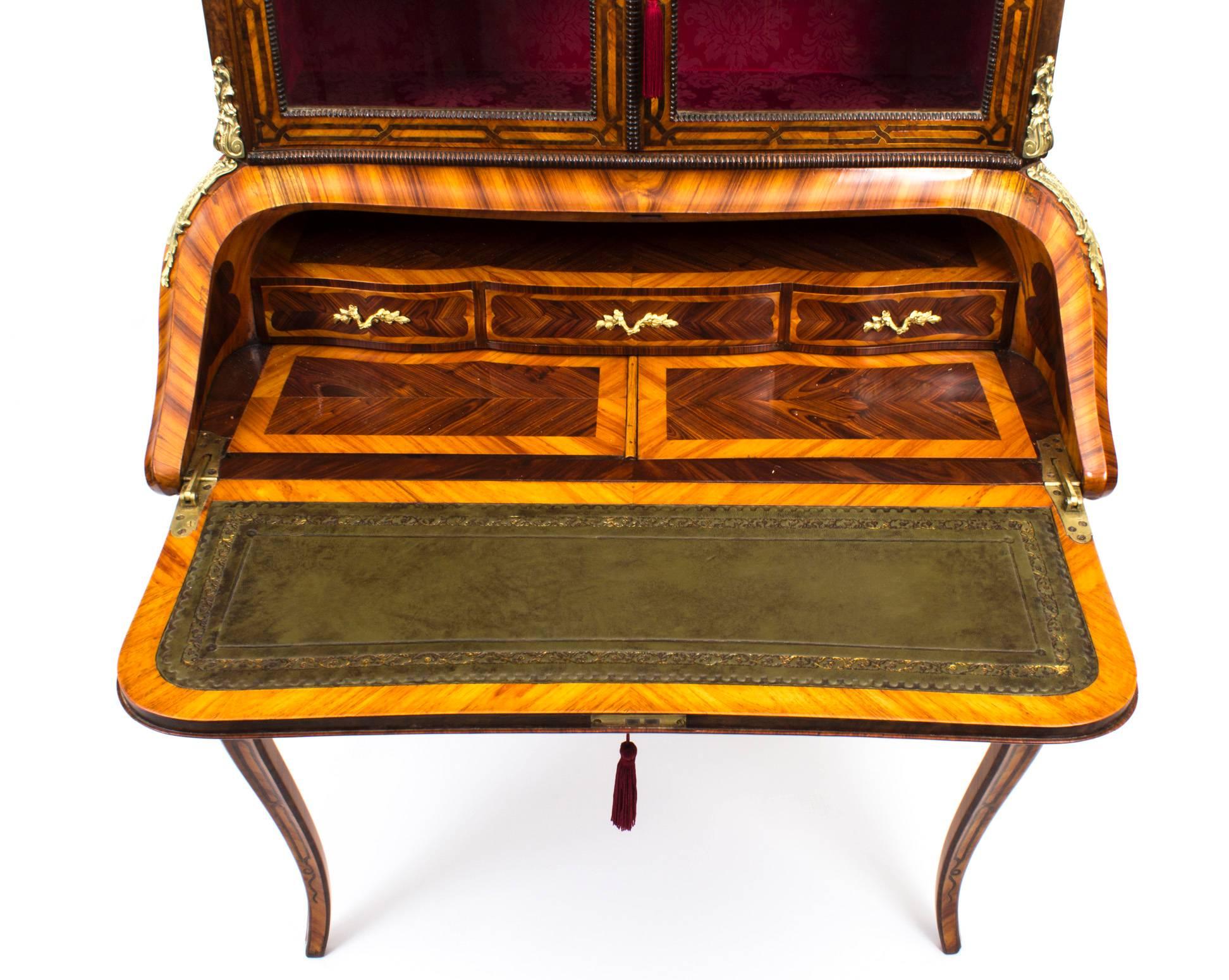 Walnut Antique French Marquetry Bonheur du Jour 19th Century For Sale