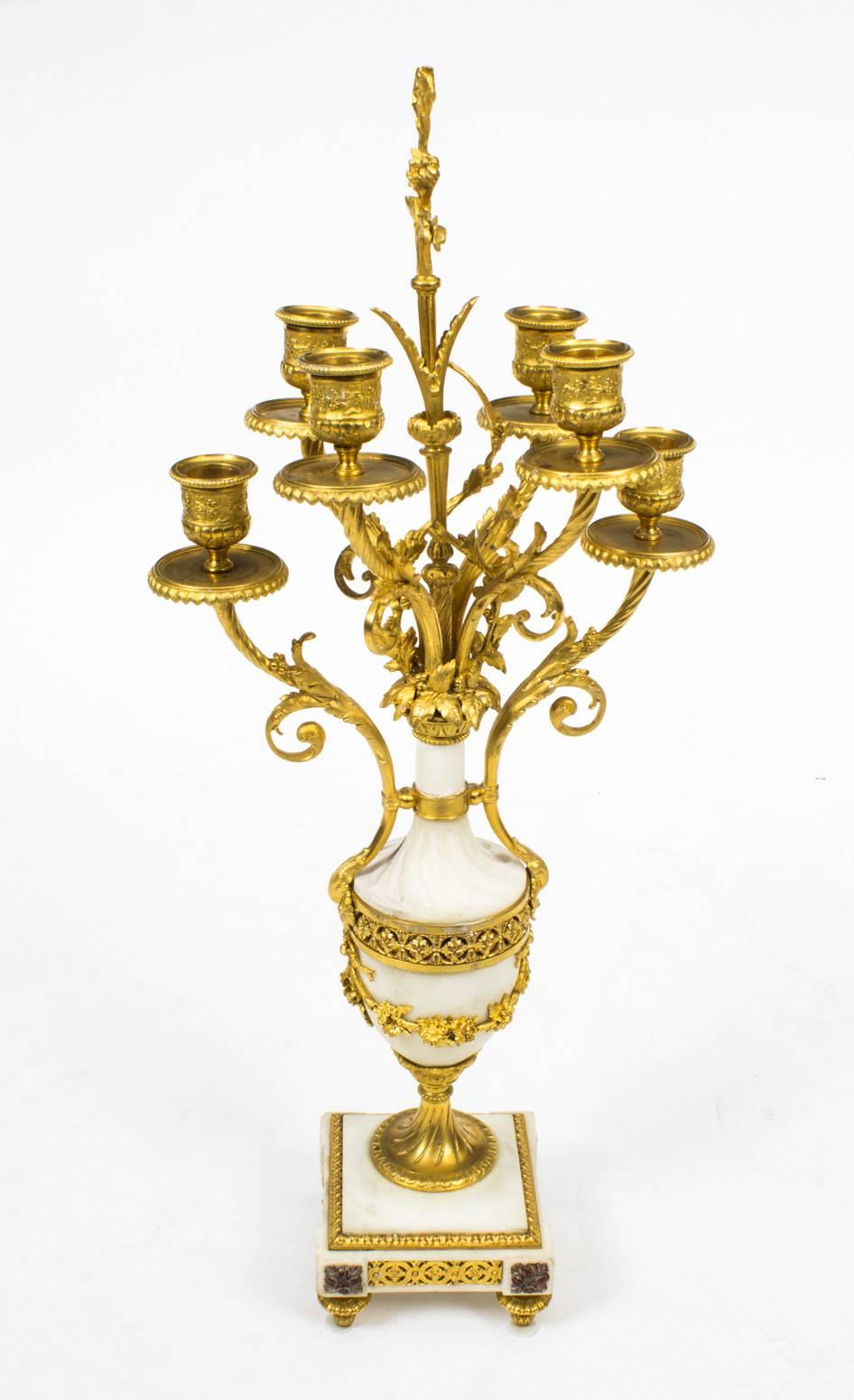 Antique Pair Louis XV Revival Ormolu and Marble Candelabra In Excellent Condition In London, GB