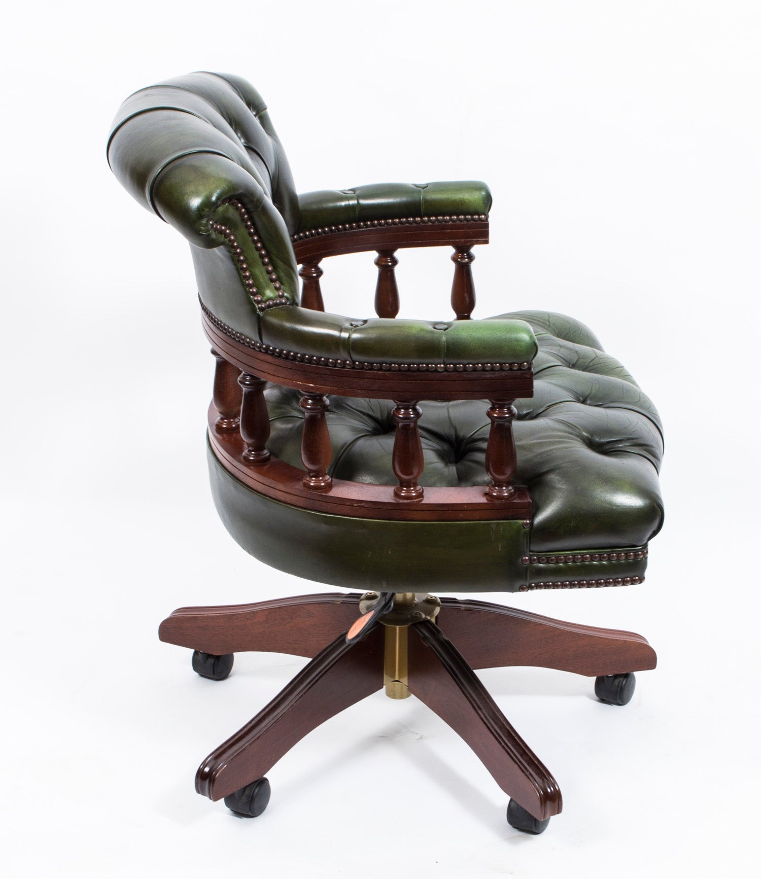 Bespoke English Hand Made Leather Captains Desk Chair Green For