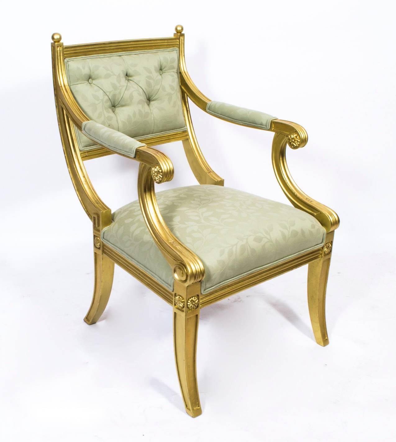 Early 20th Century Regency Style Giltwood Armchair For Sale 4