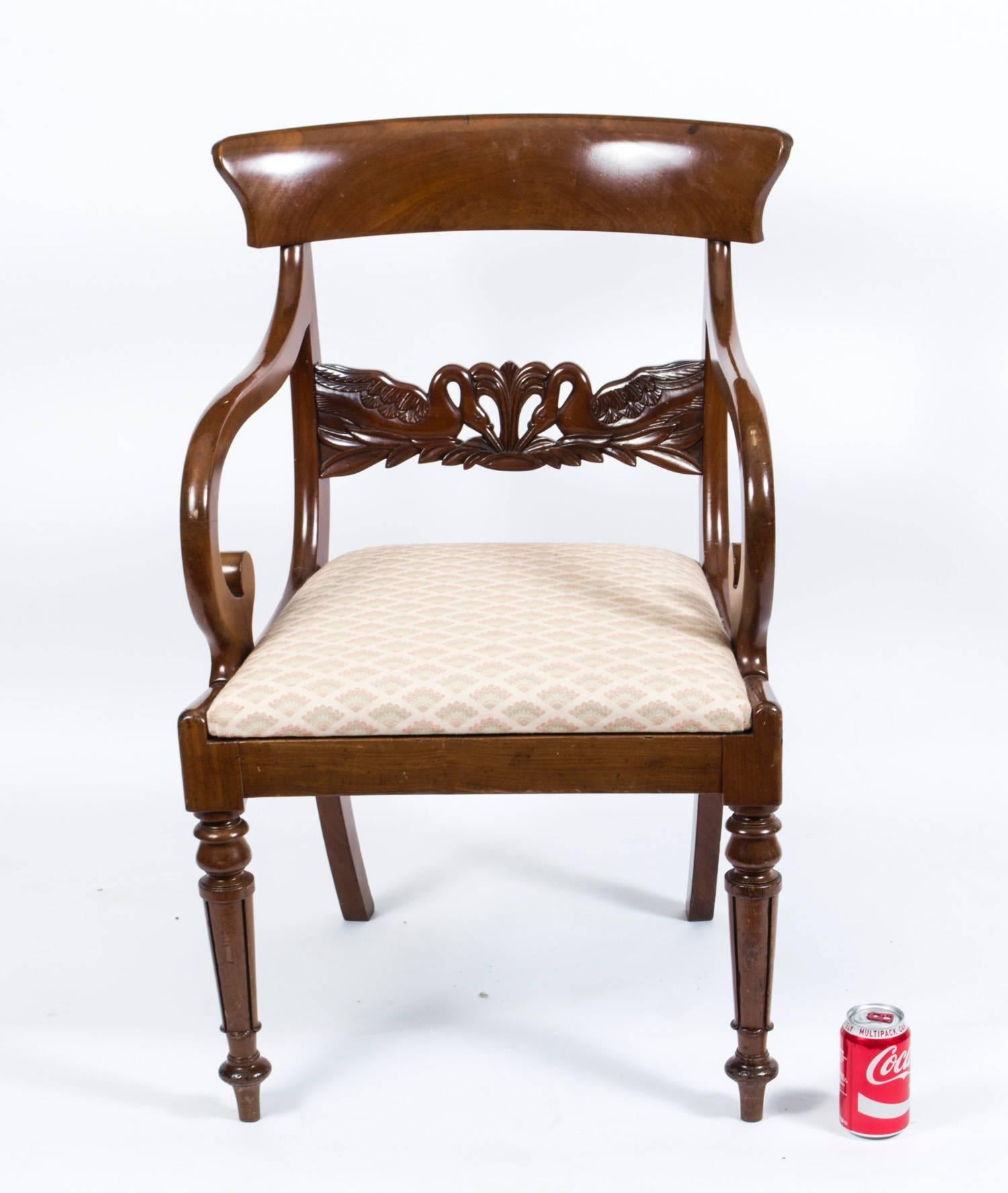 19th Century English Regency Swan Carved Armchair 4