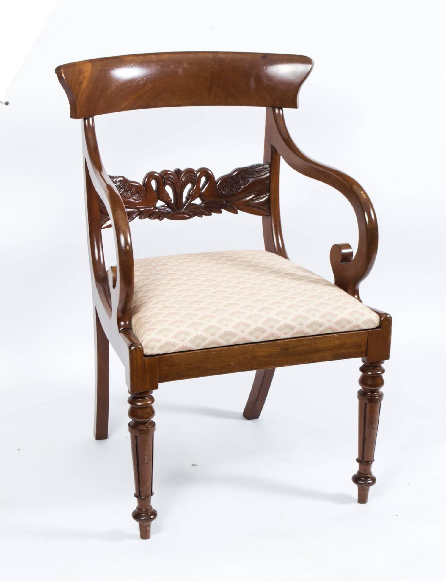 19th Century English Regency Swan Carved Armchair 5