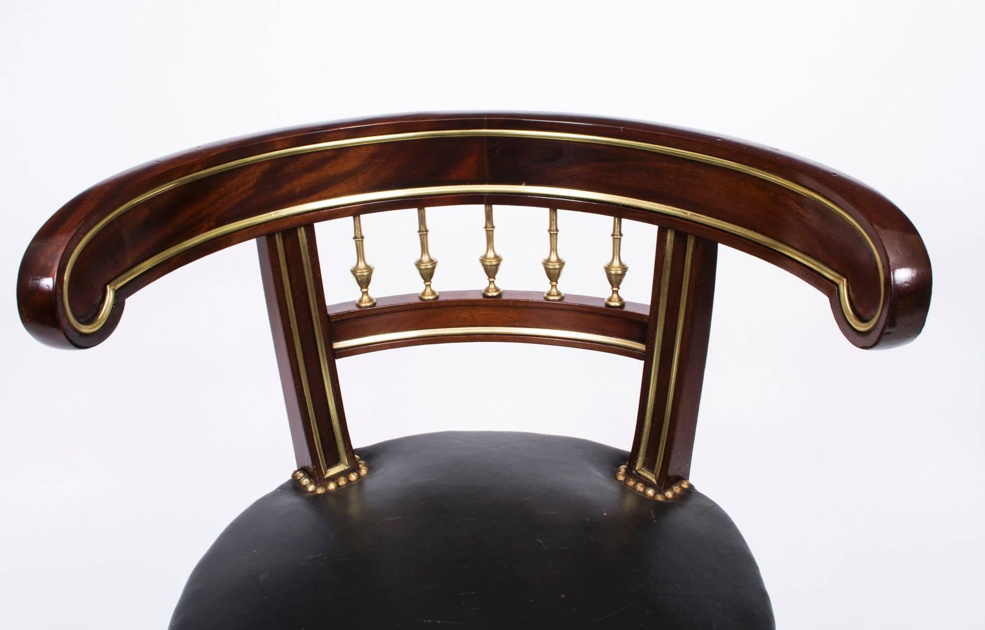 Antique French Empire Brass Inlaid Desk Music Chair, circa 1880 In Excellent Condition In London, GB