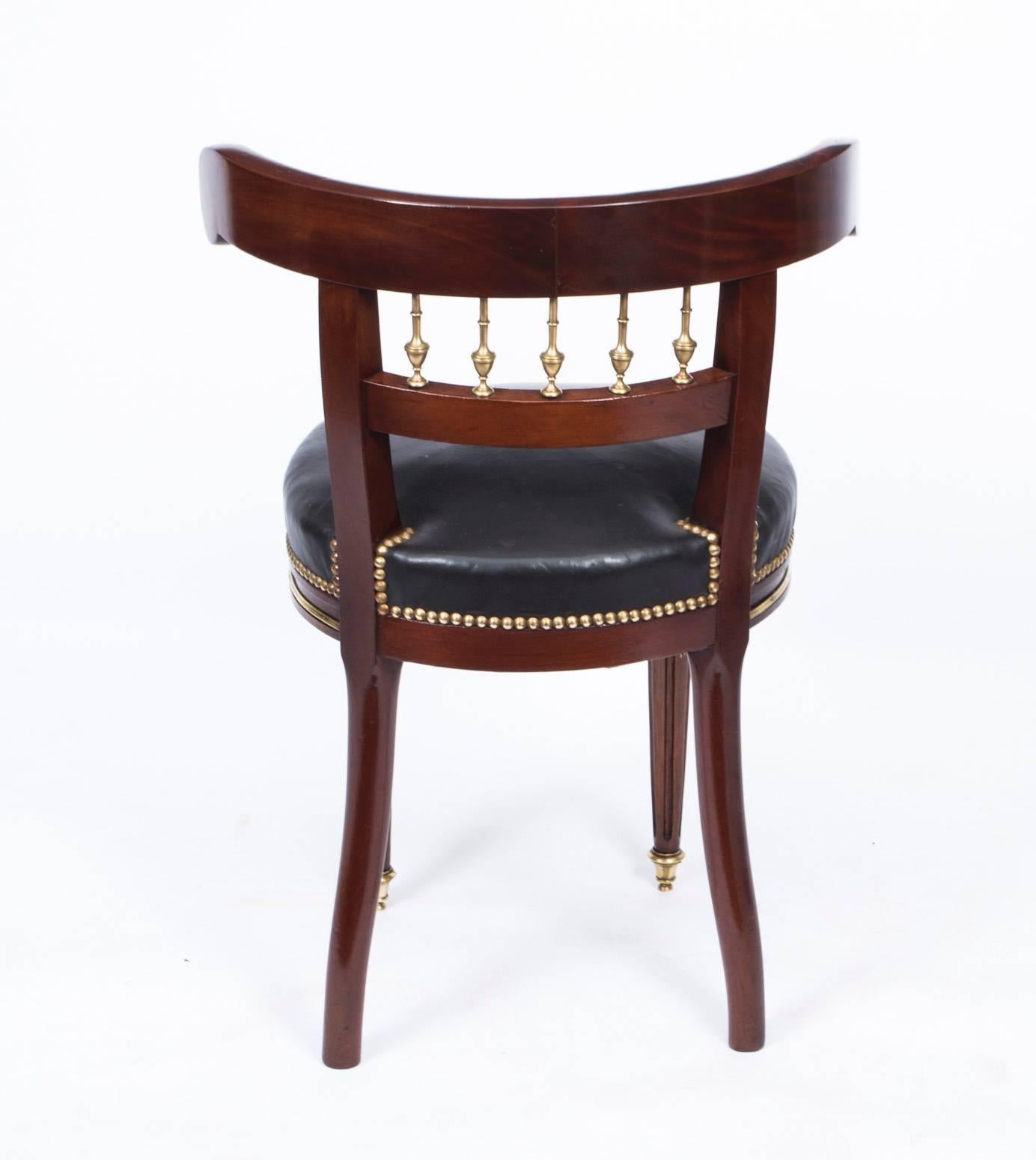 Antique French Empire Brass Inlaid Desk Music Chair, circa 1880 3