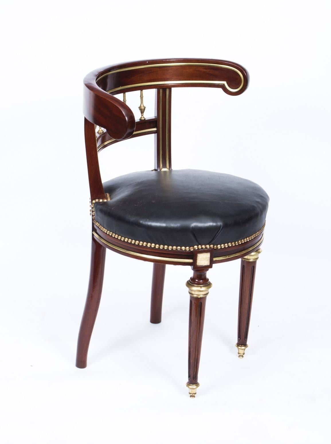 Antique French Empire Brass Inlaid Desk Music Chair, circa 1880 6
