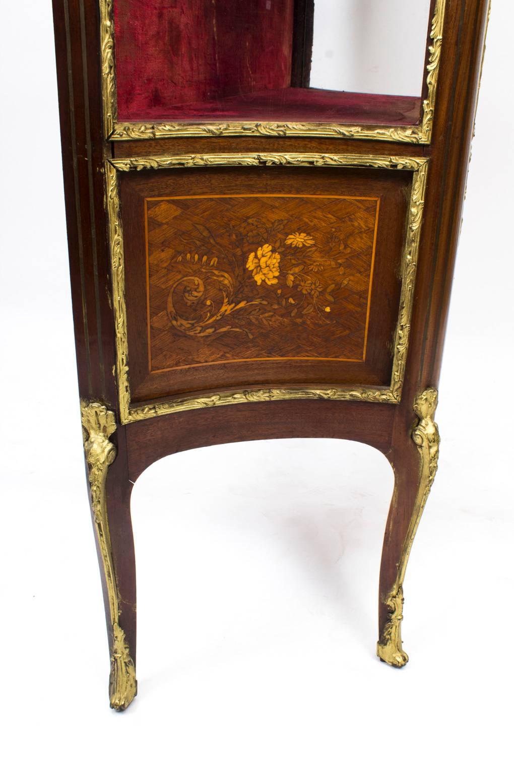 Ormolu 19th Century French Louis Revival Parquetry Display Cabinet For Sale