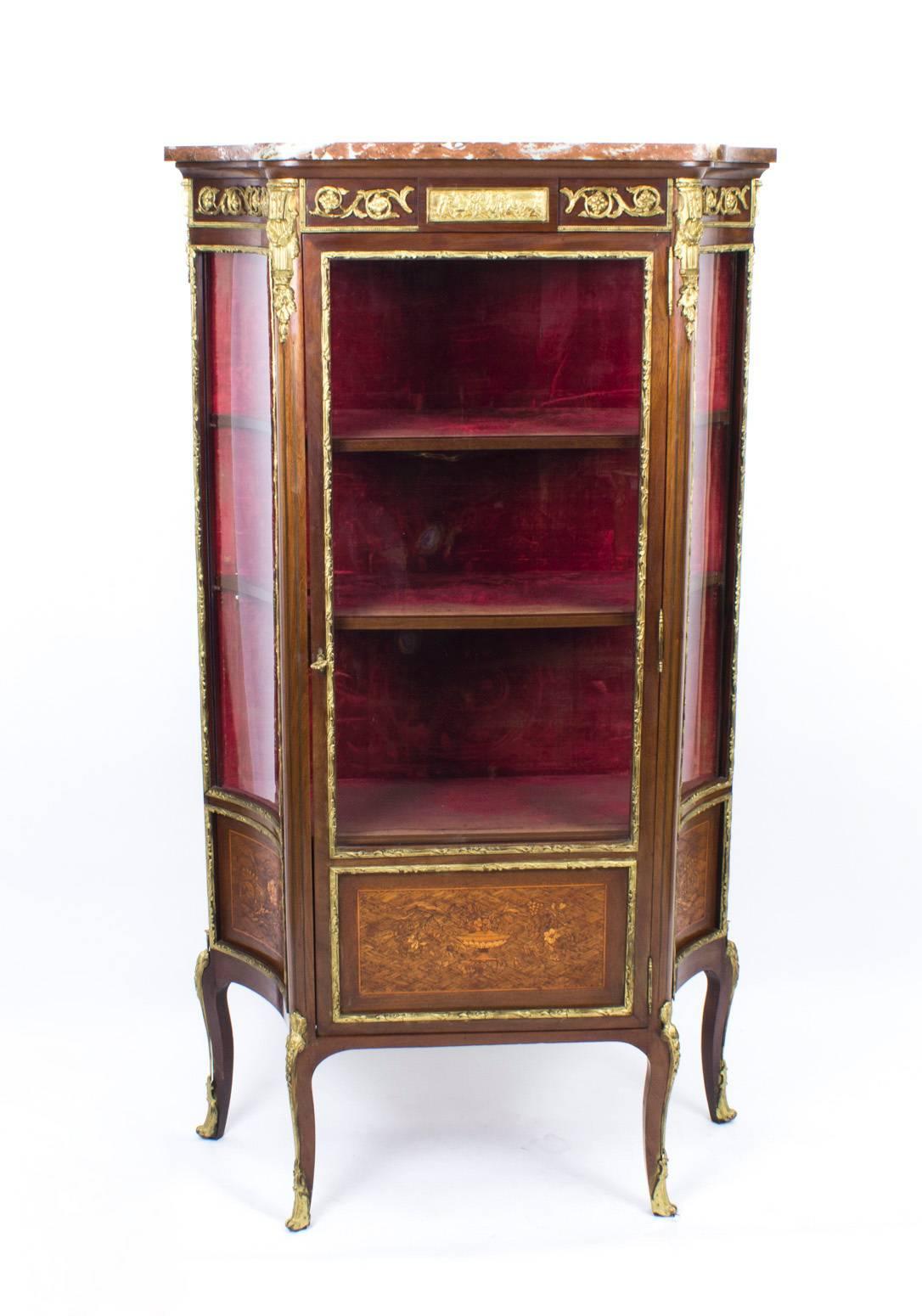 19th Century French Louis Revival Parquetry Display Cabinet For Sale 1