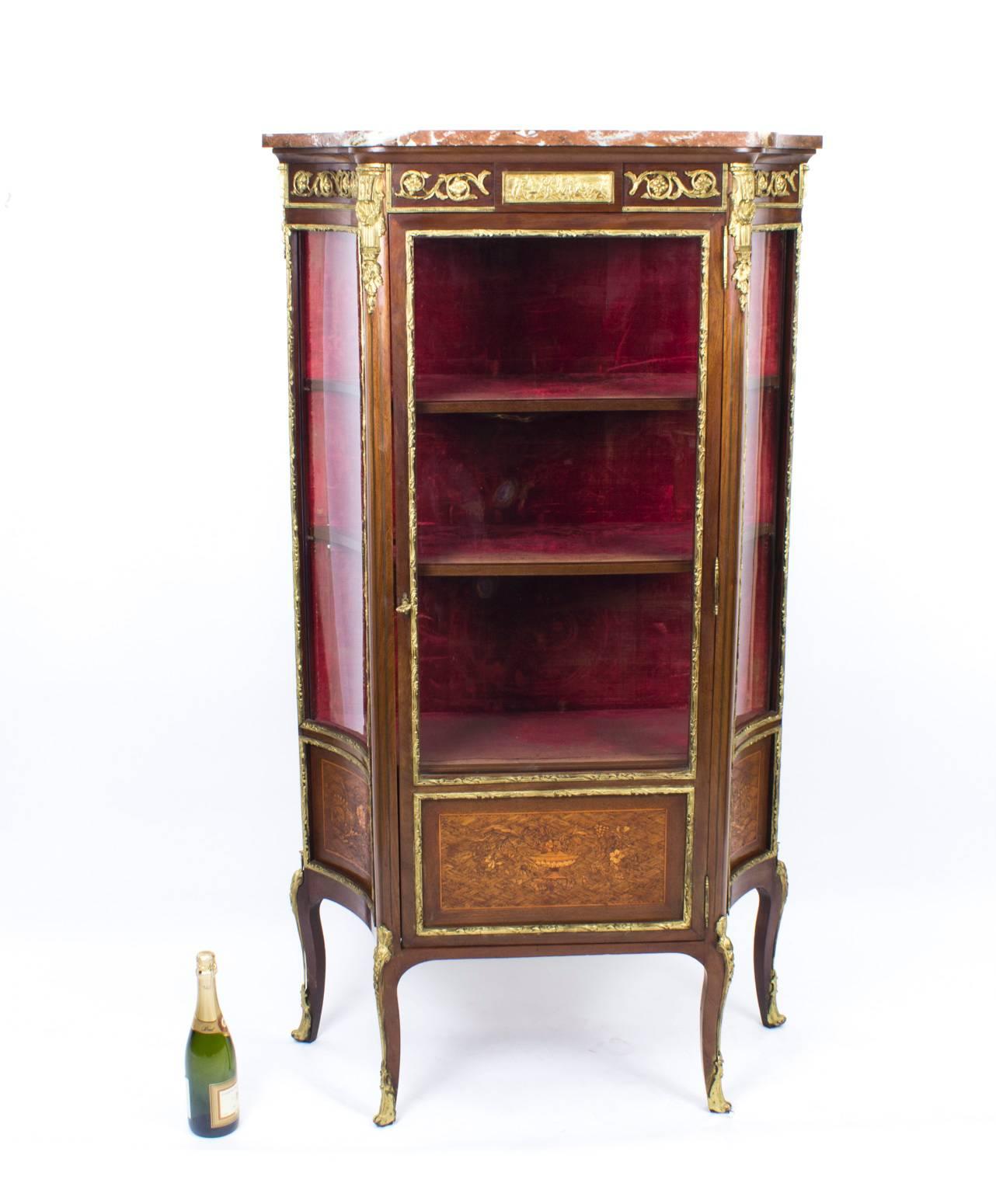 19th Century French Louis Revival Parquetry Display Cabinet For Sale 3