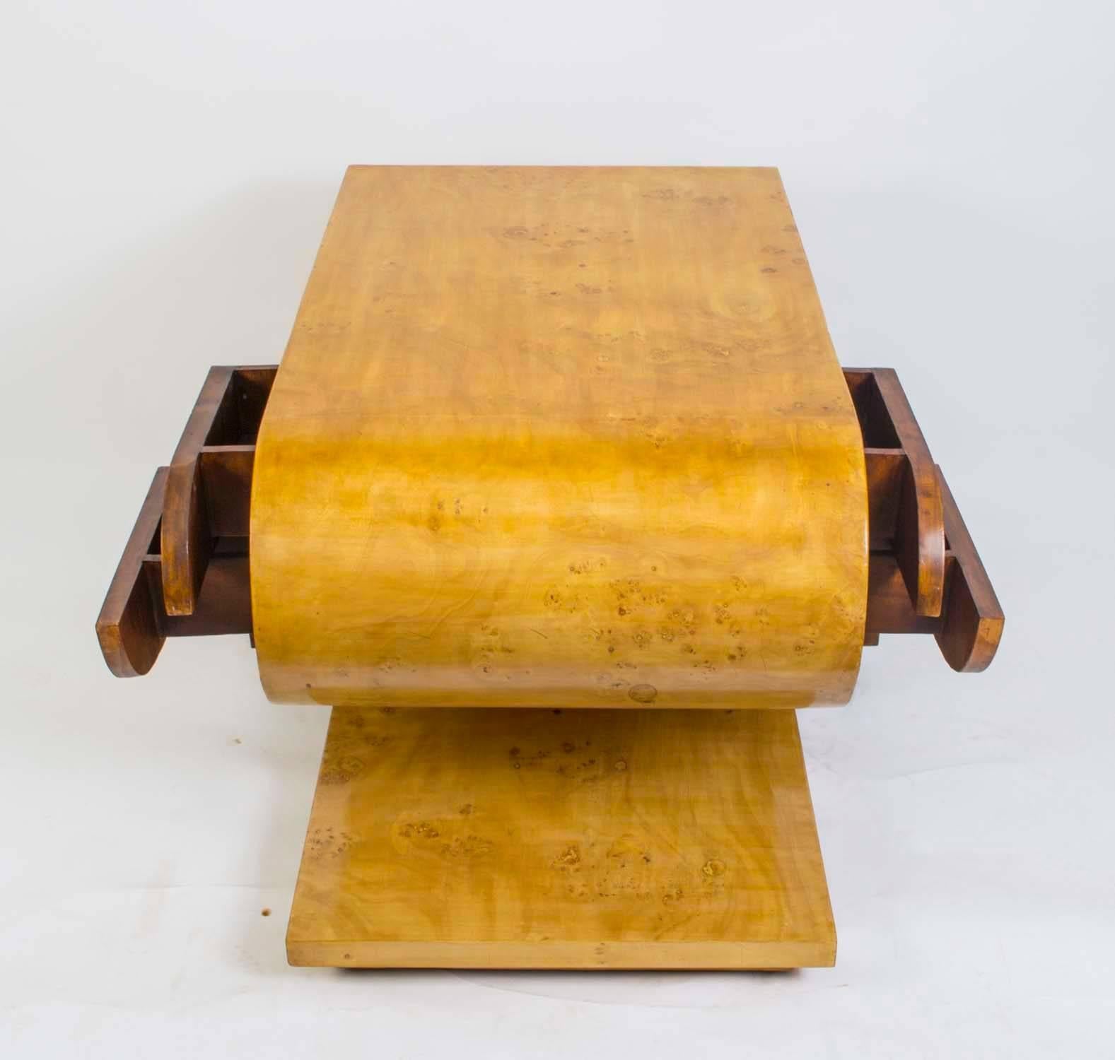 Birdseye Maple Double Sided Art Deco Style Cabinet Side Table
