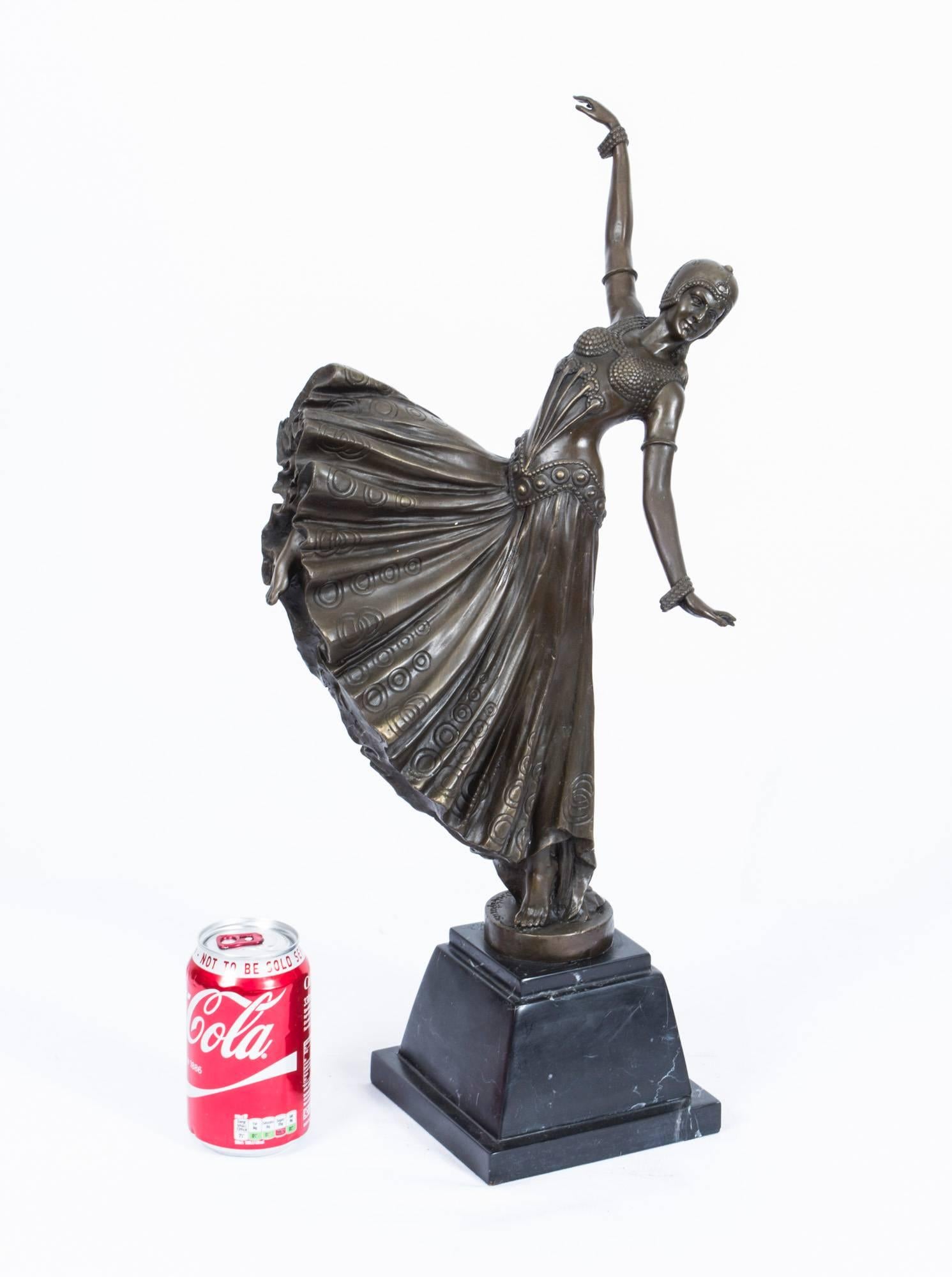 Late 20th Century Art Deco Style Bronze Dancing Lady after Chiparus