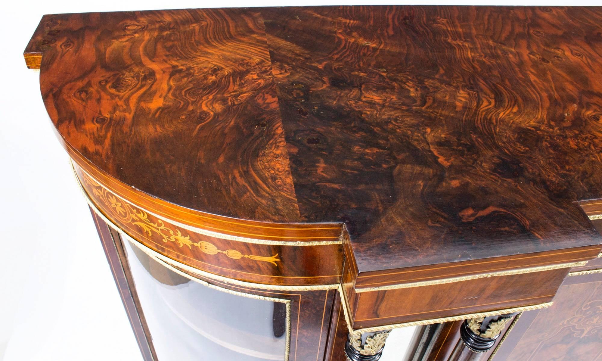 Antique Victorian Burr Walnut Inlaid Four-Door Credenza, circa 1880 1