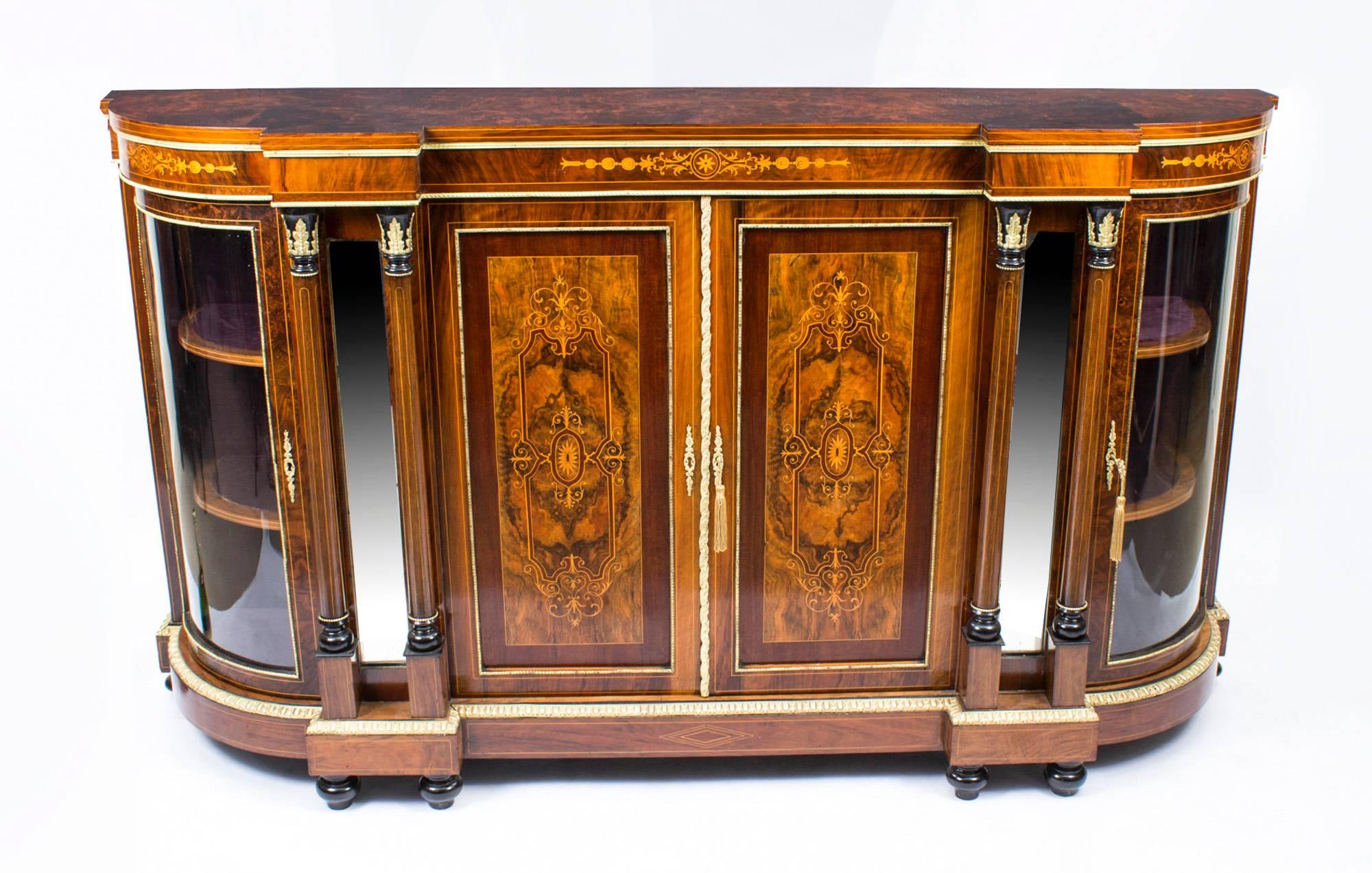 Antique Victorian Burr Walnut Inlaid Four-Door Credenza, circa 1880 3