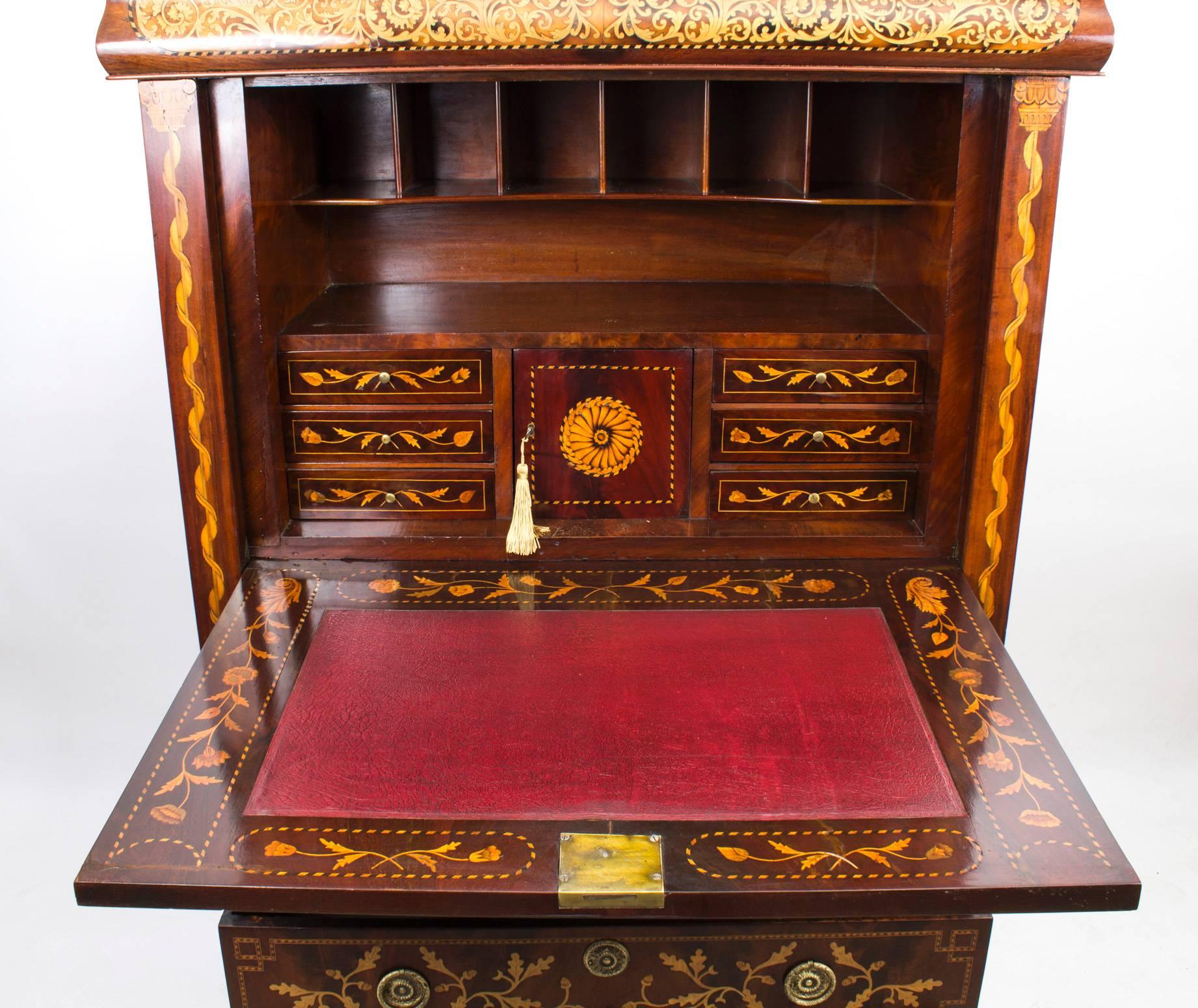 Antique Dutch Marquetry Mahogany Secretaire Cabinet, circa 1800 In Excellent Condition In London, GB