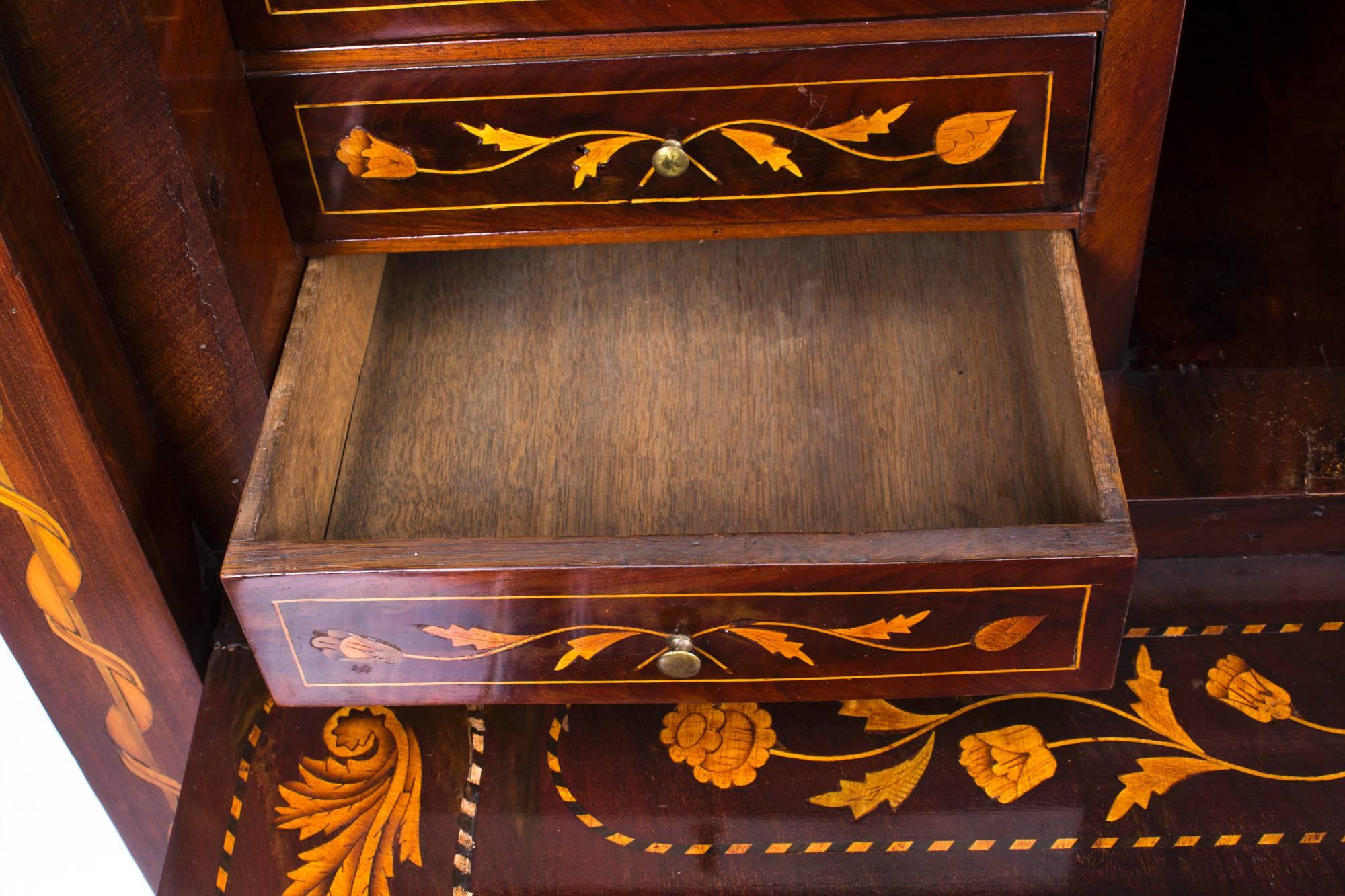 Antique Dutch Marquetry Mahogany Secretaire Cabinet, circa 1800 2