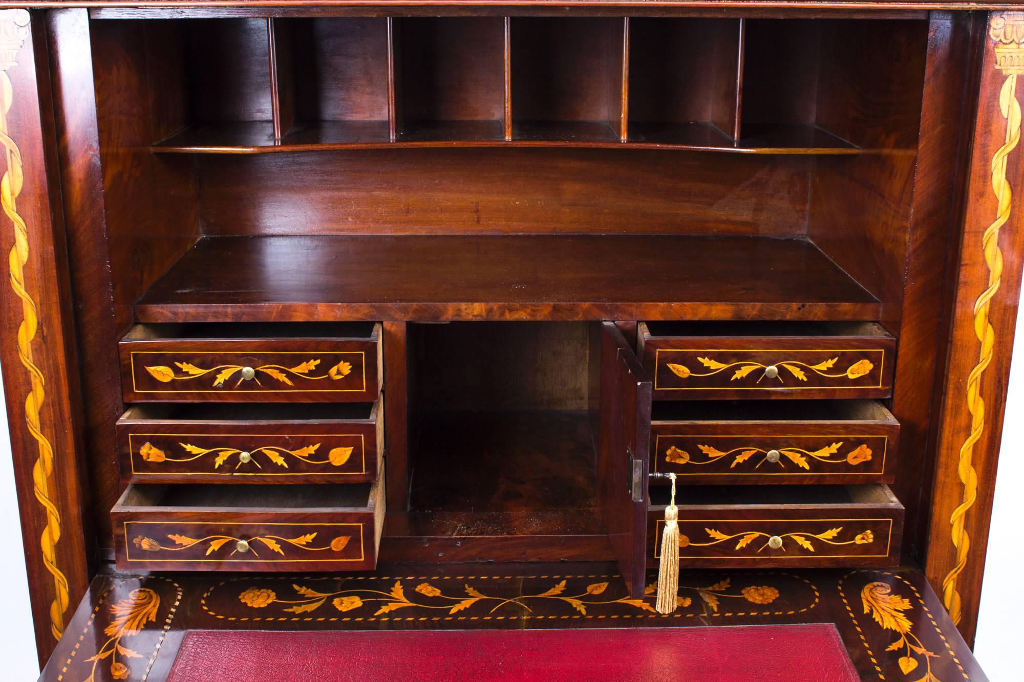 Antique Dutch Marquetry Mahogany Secretaire Cabinet, circa 1800 3