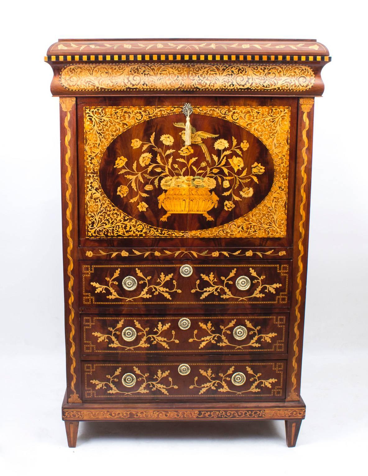 Antique Dutch Marquetry Mahogany Secretaire Cabinet, circa 1800 5