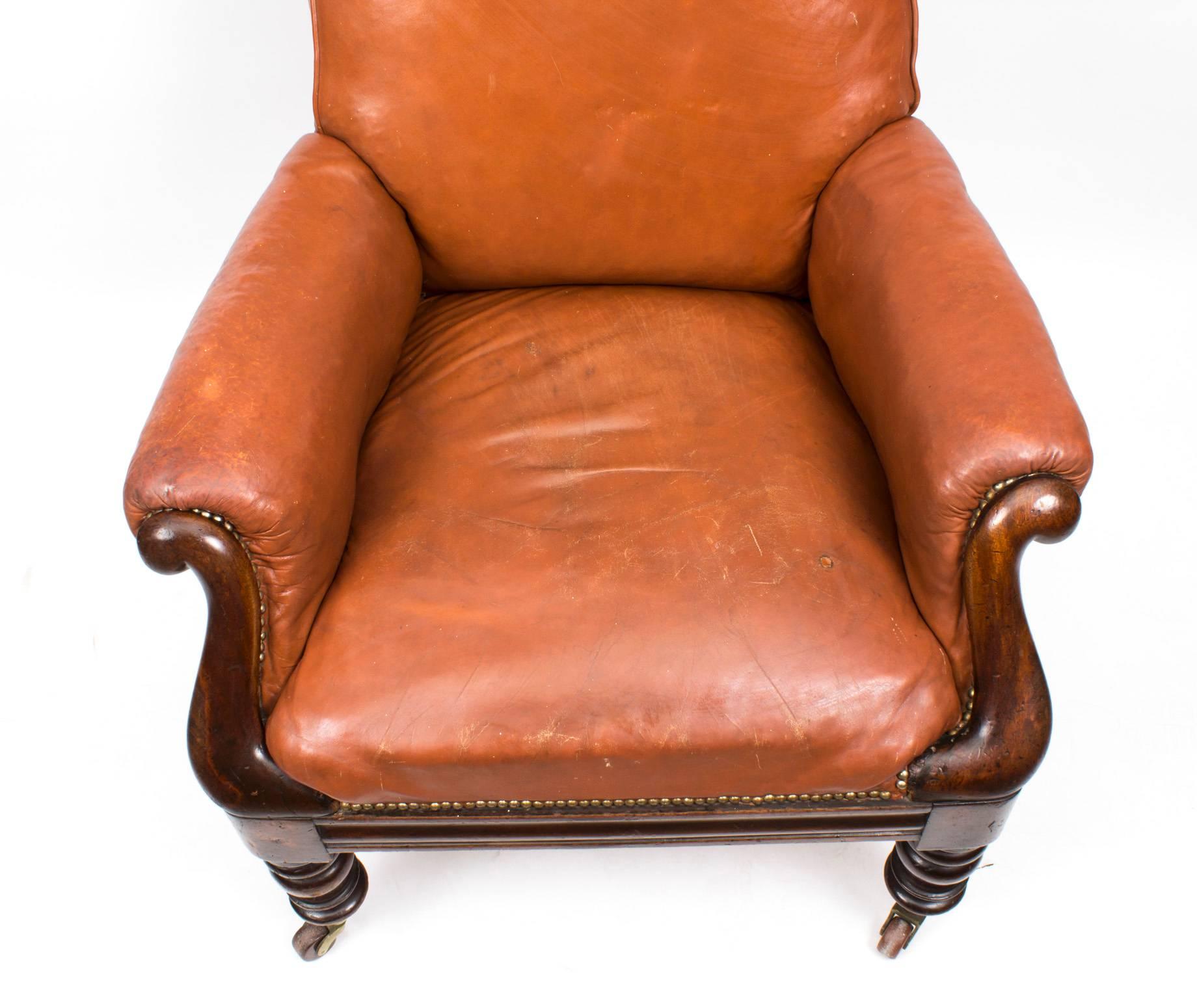 19th Century William IV Brown Leather Armchair In Excellent Condition In London, GB