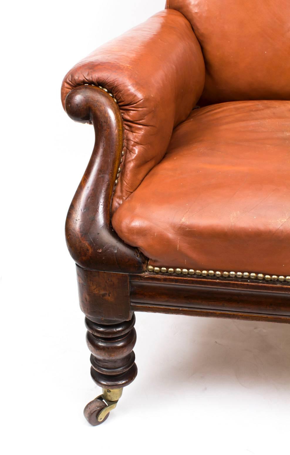 Mid-19th Century 19th Century William IV Brown Leather Armchair