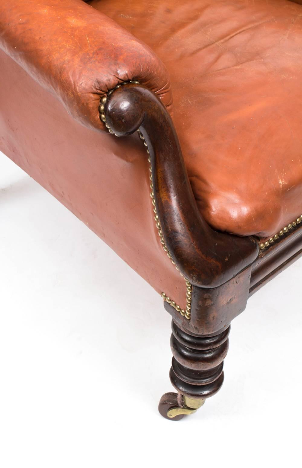 Mahogany 19th Century William IV Brown Leather Armchair