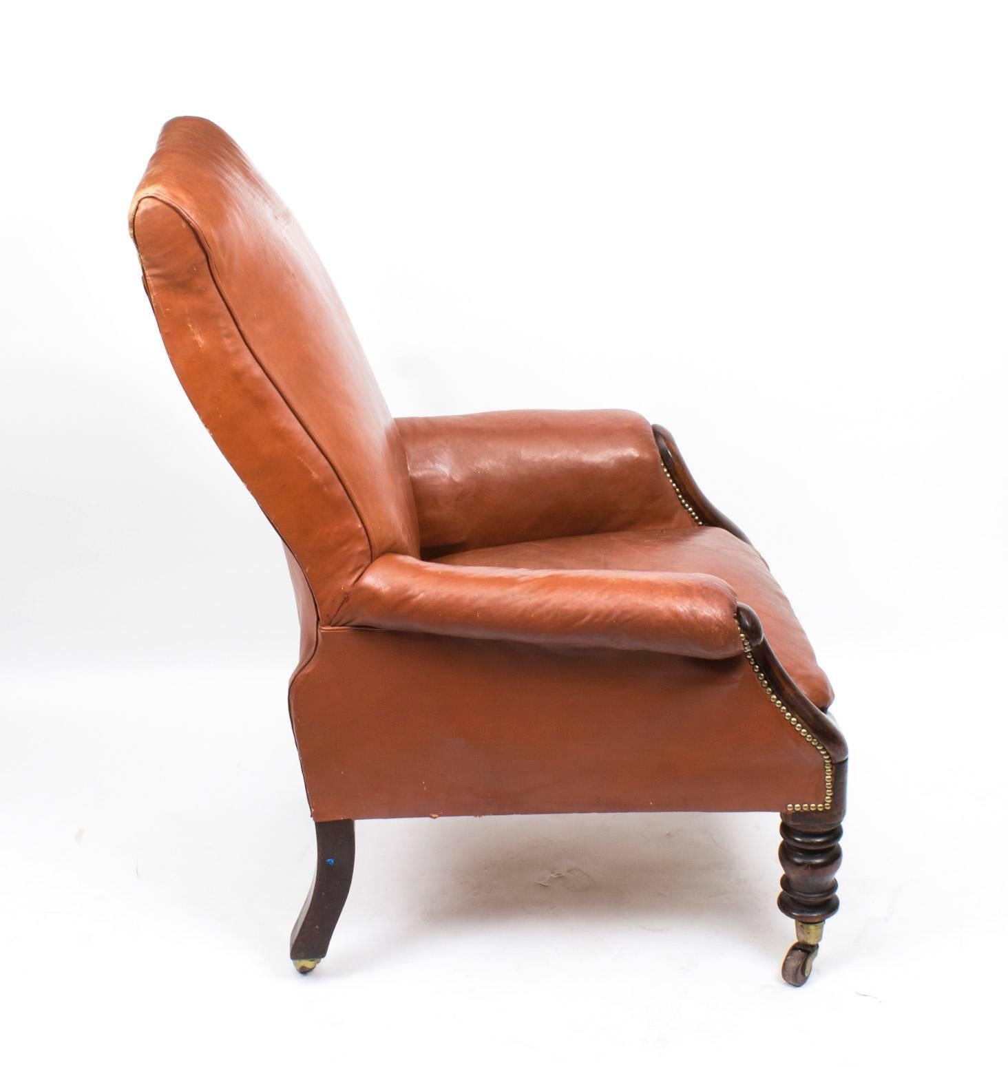 19th Century William IV Brown Leather Armchair 1