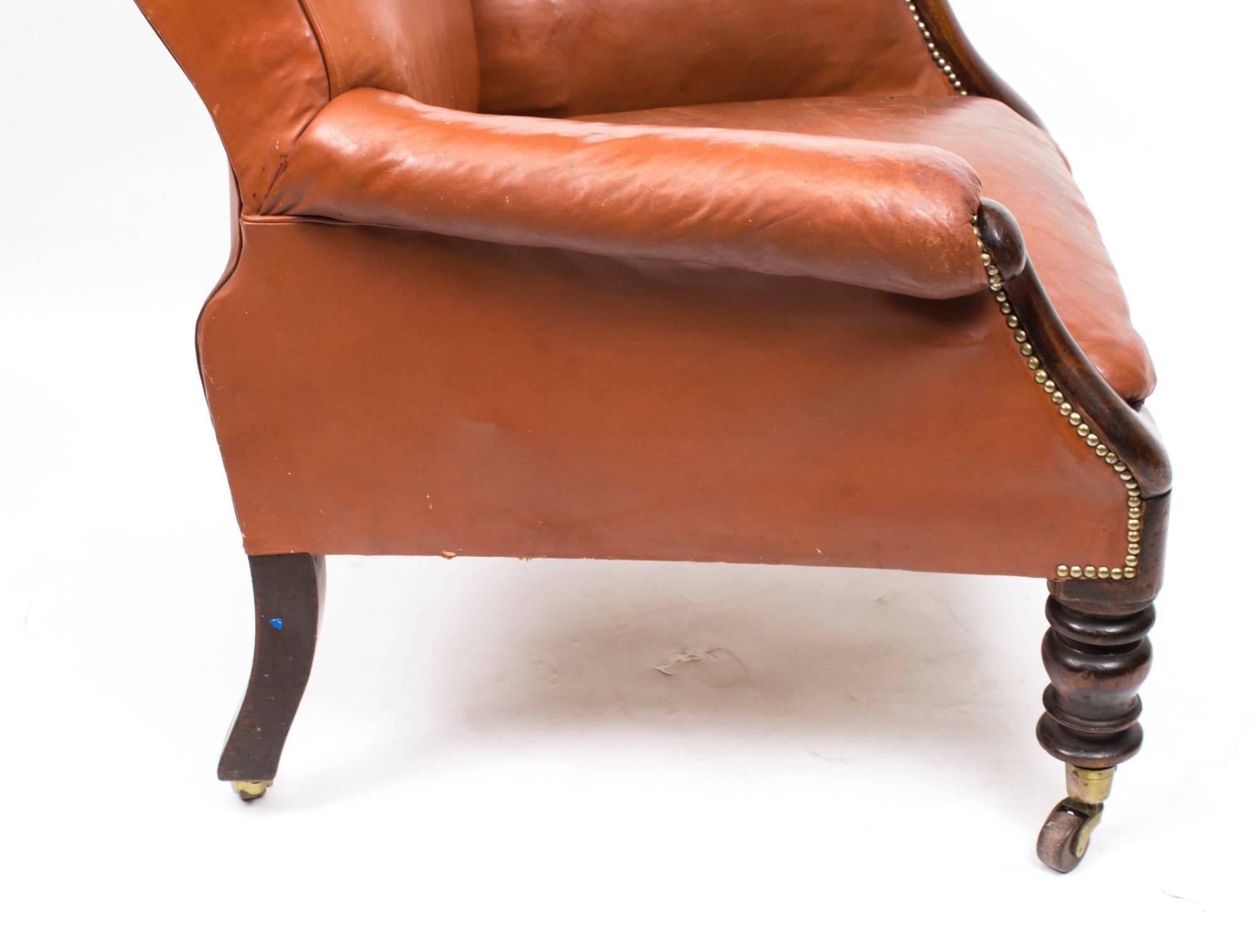 19th Century William IV Brown Leather Armchair 2