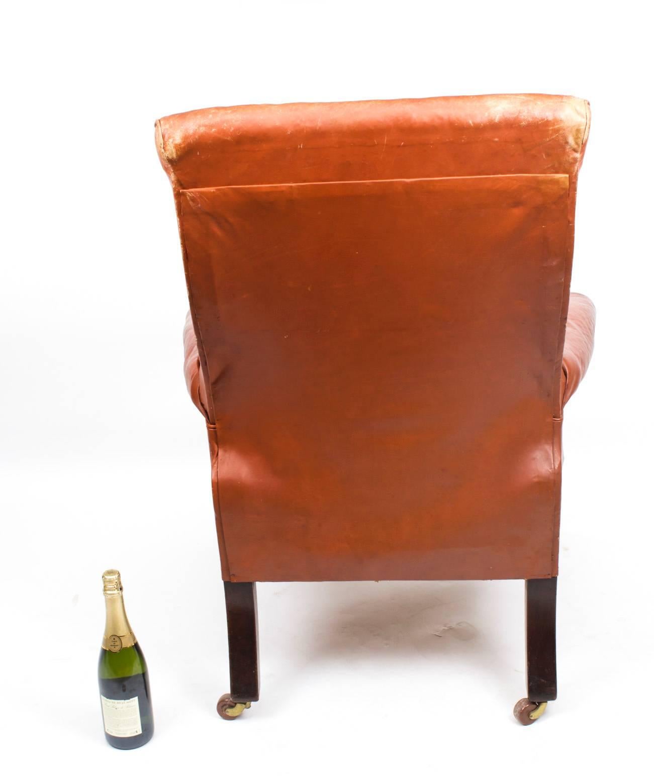 19th Century William IV Brown Leather Armchair 3