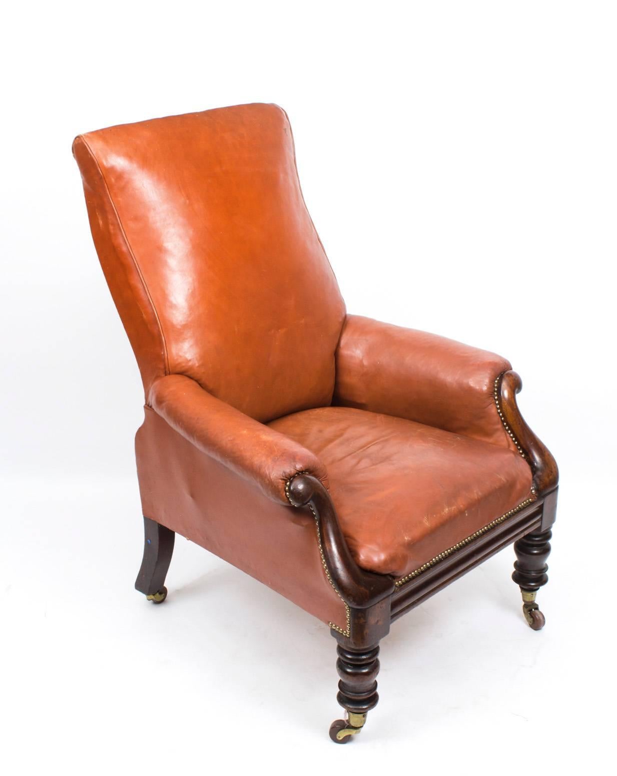 19th Century William IV Brown Leather Armchair 4