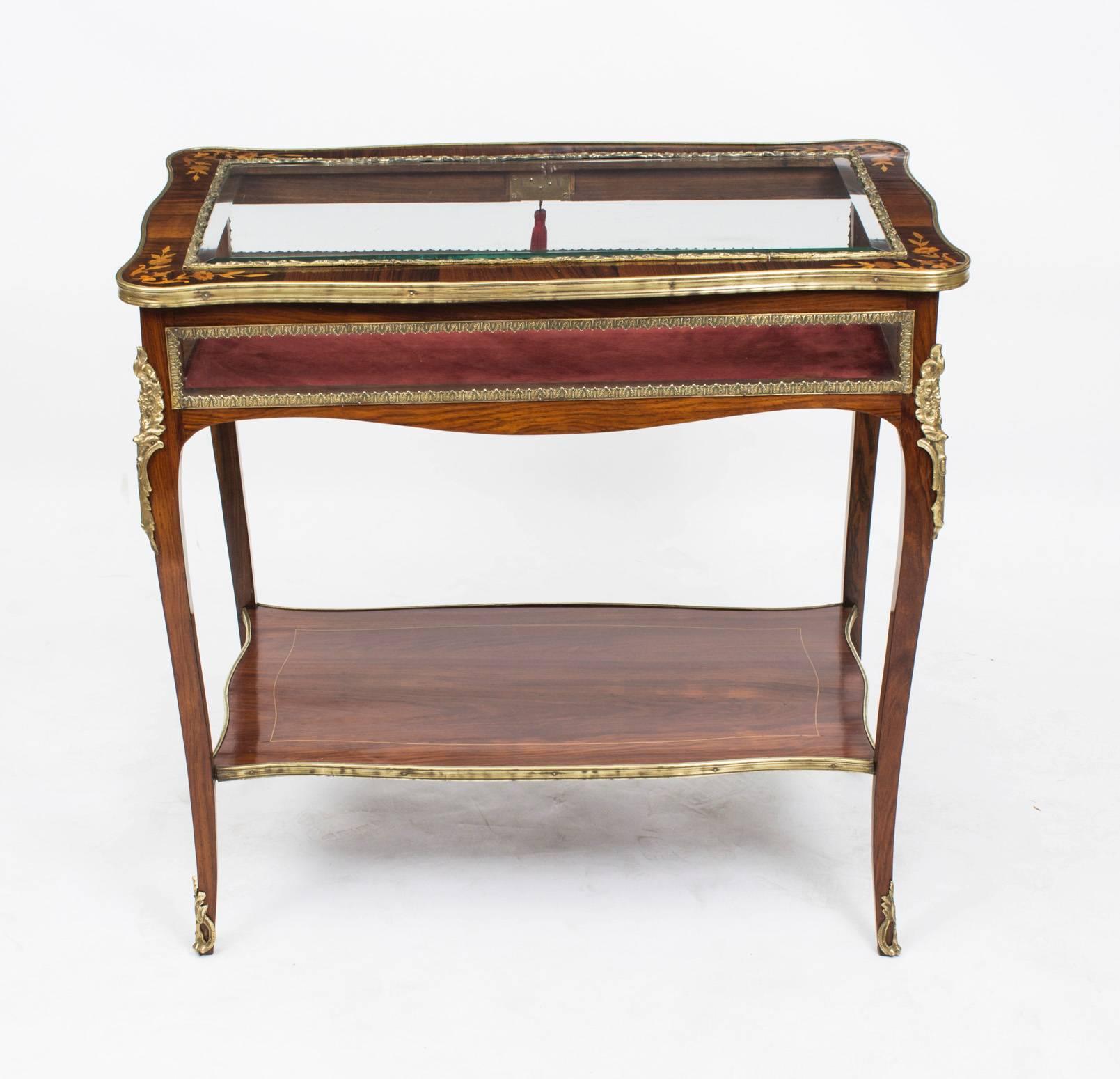 Late 19th Century Antique Rosewood and Marquetry Bijouterie Display Table