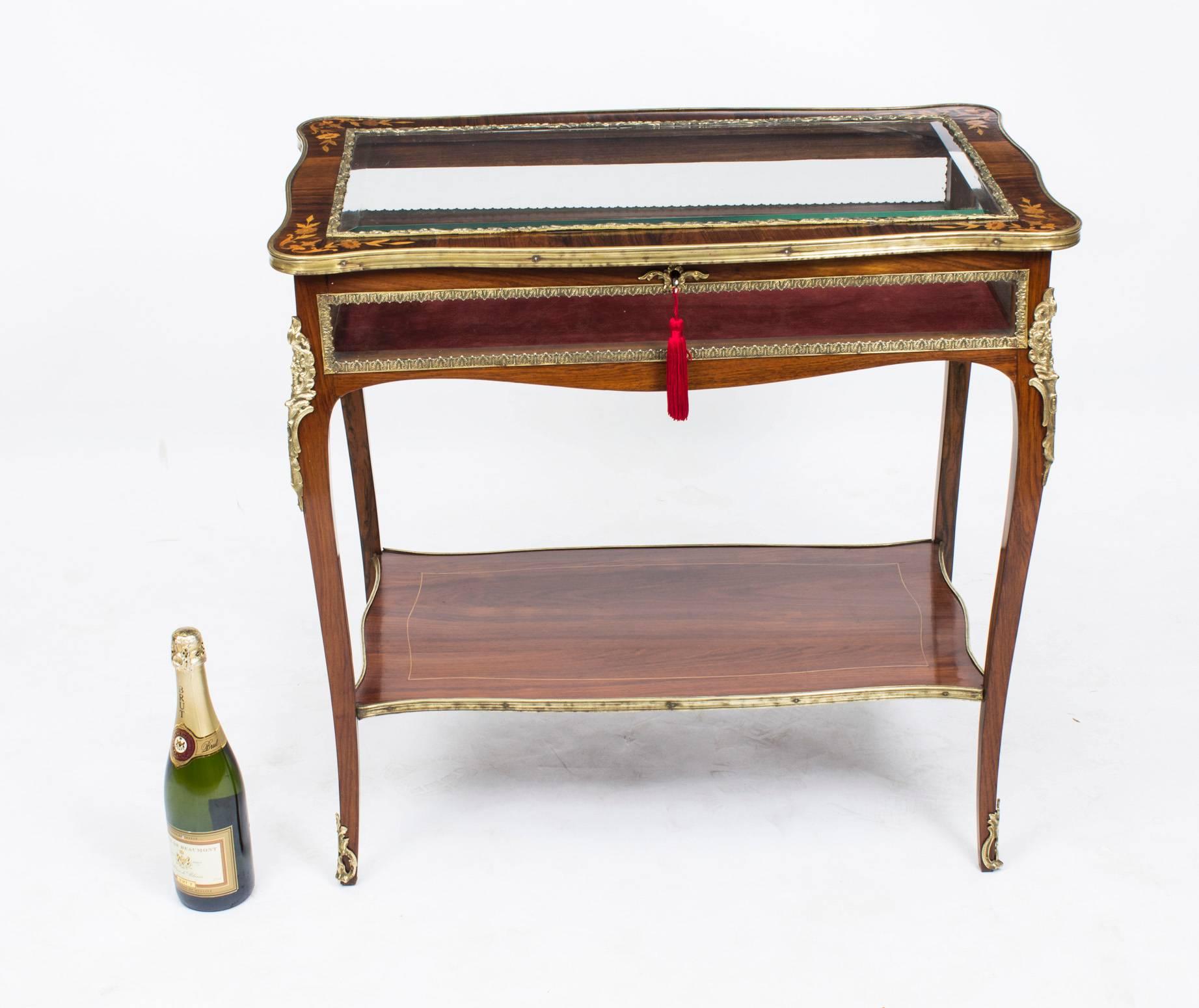 Ormolu Antique Rosewood and Marquetry Bijouterie Display Table