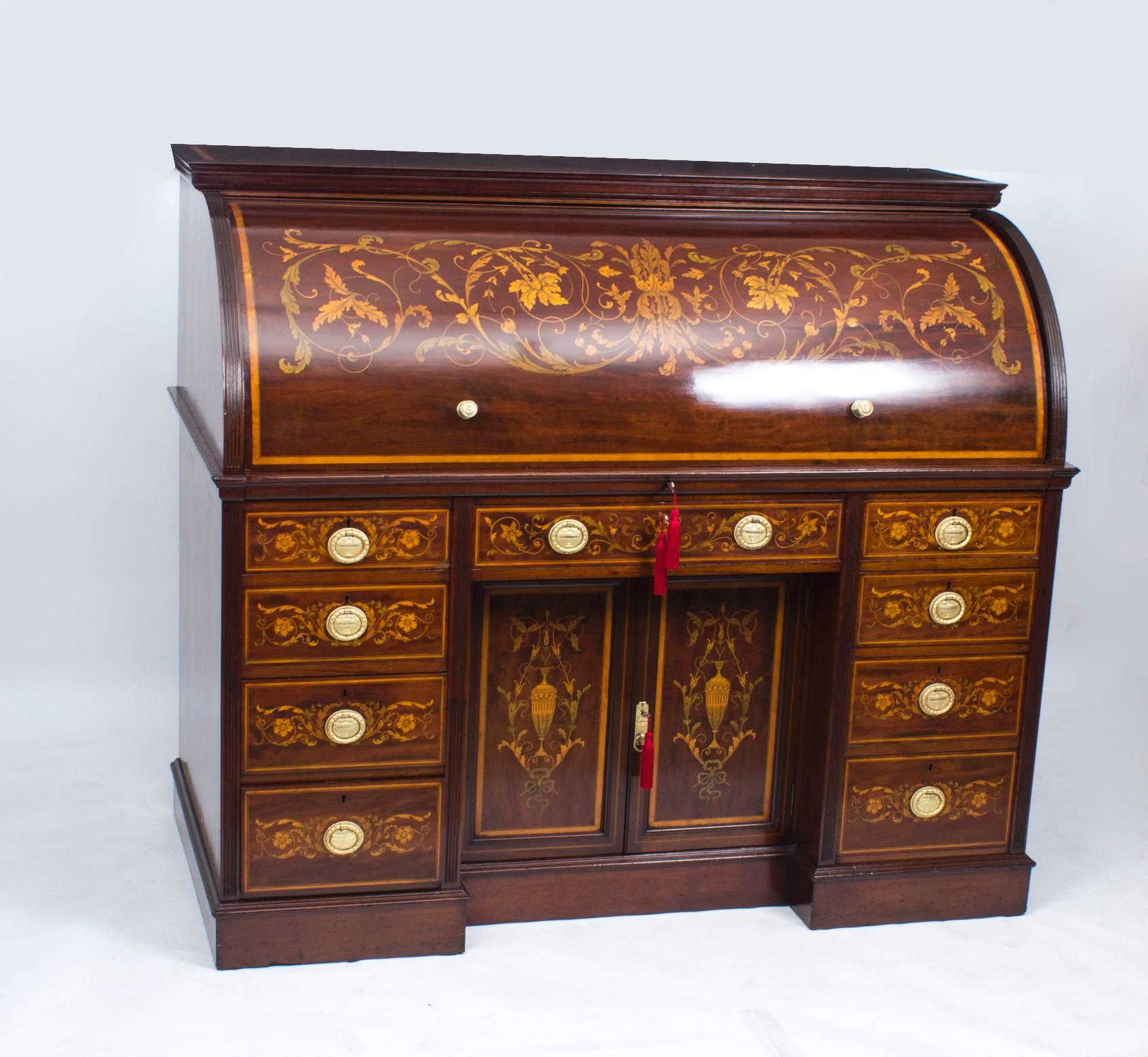 Mahogany Antique Victorian Cylinder Bureau by Edwards & Roberts For Sale