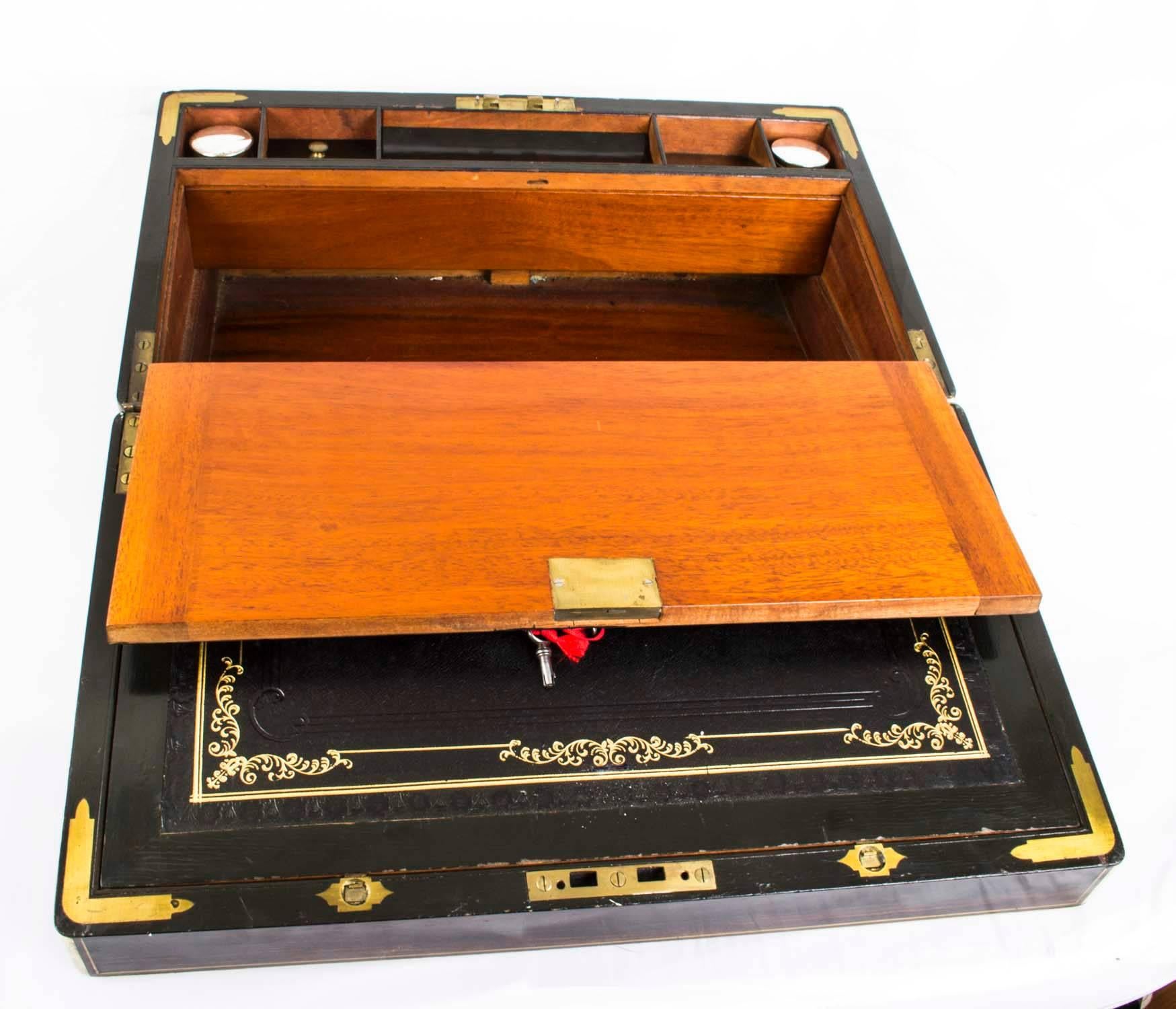 English Antique Coromandel Writing and Stationery Slope, circa 1840