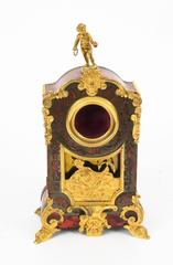 19th Century French Red Boulle Cut Brass Mantel Clock
