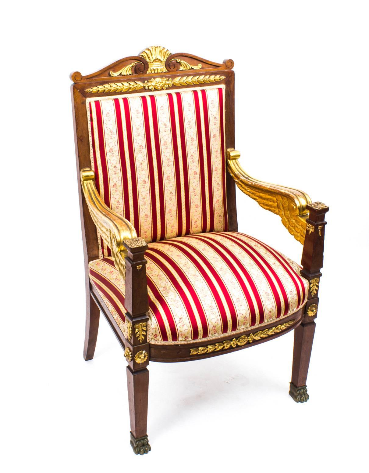 Empire 19th Century Companion Pair of Napoleon III Gilded Armchairs