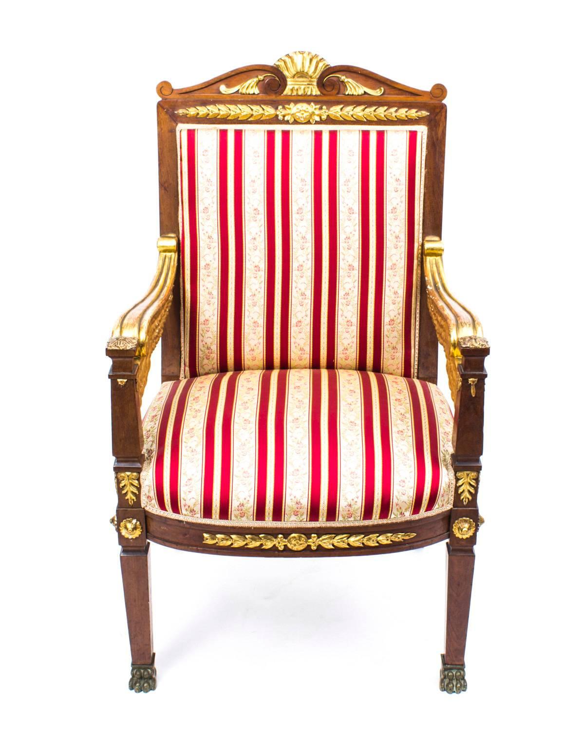 French 19th Century Companion Pair of Napoleon III Gilded Armchairs