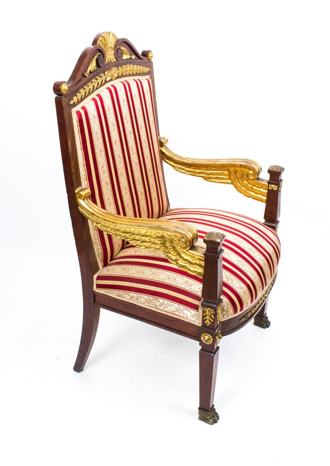 Upholstery 19th Century Companion Pair of Napoleon III Gilded Armchairs