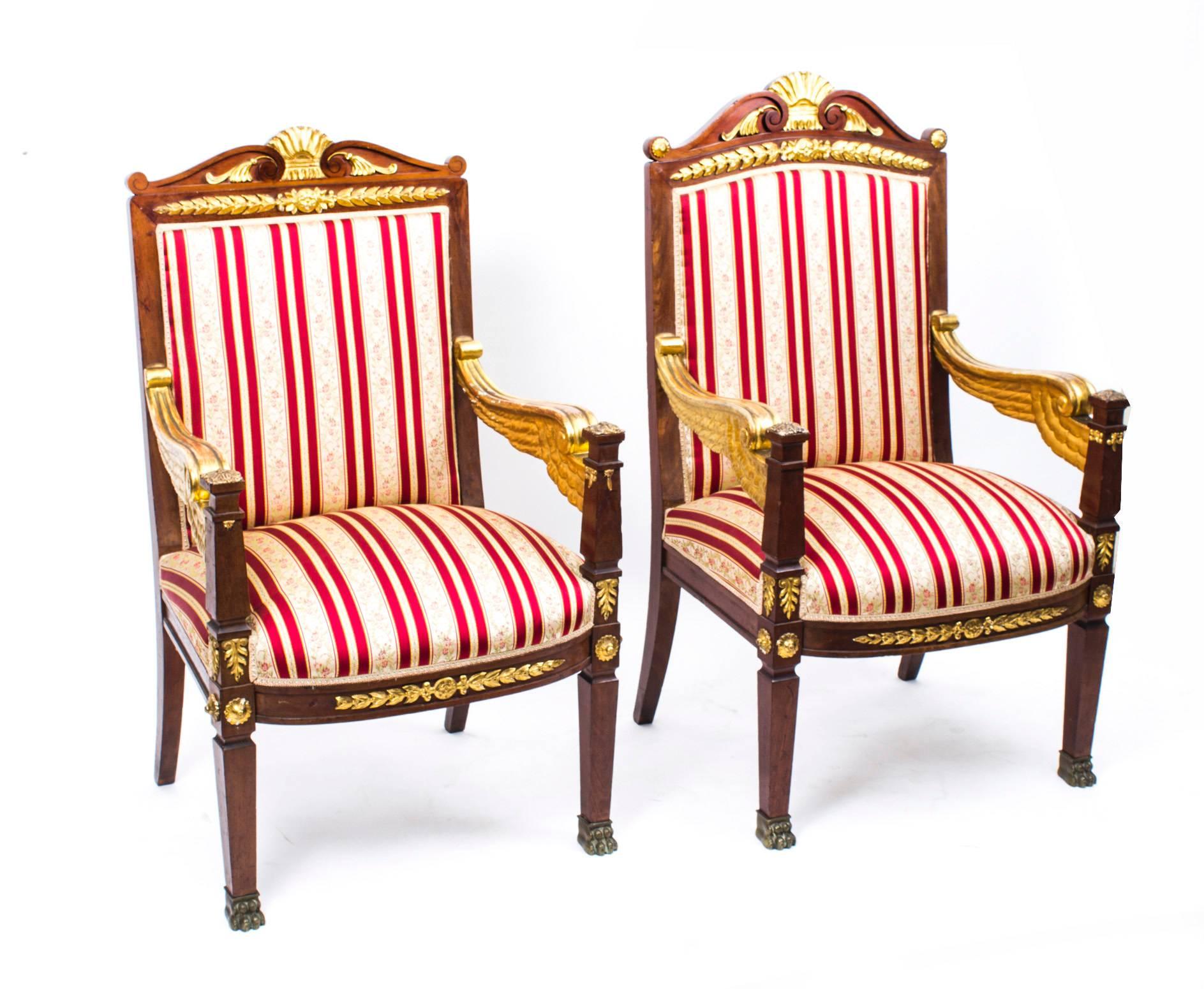 19th Century Companion Pair of Napoleon III Gilded Armchairs 2