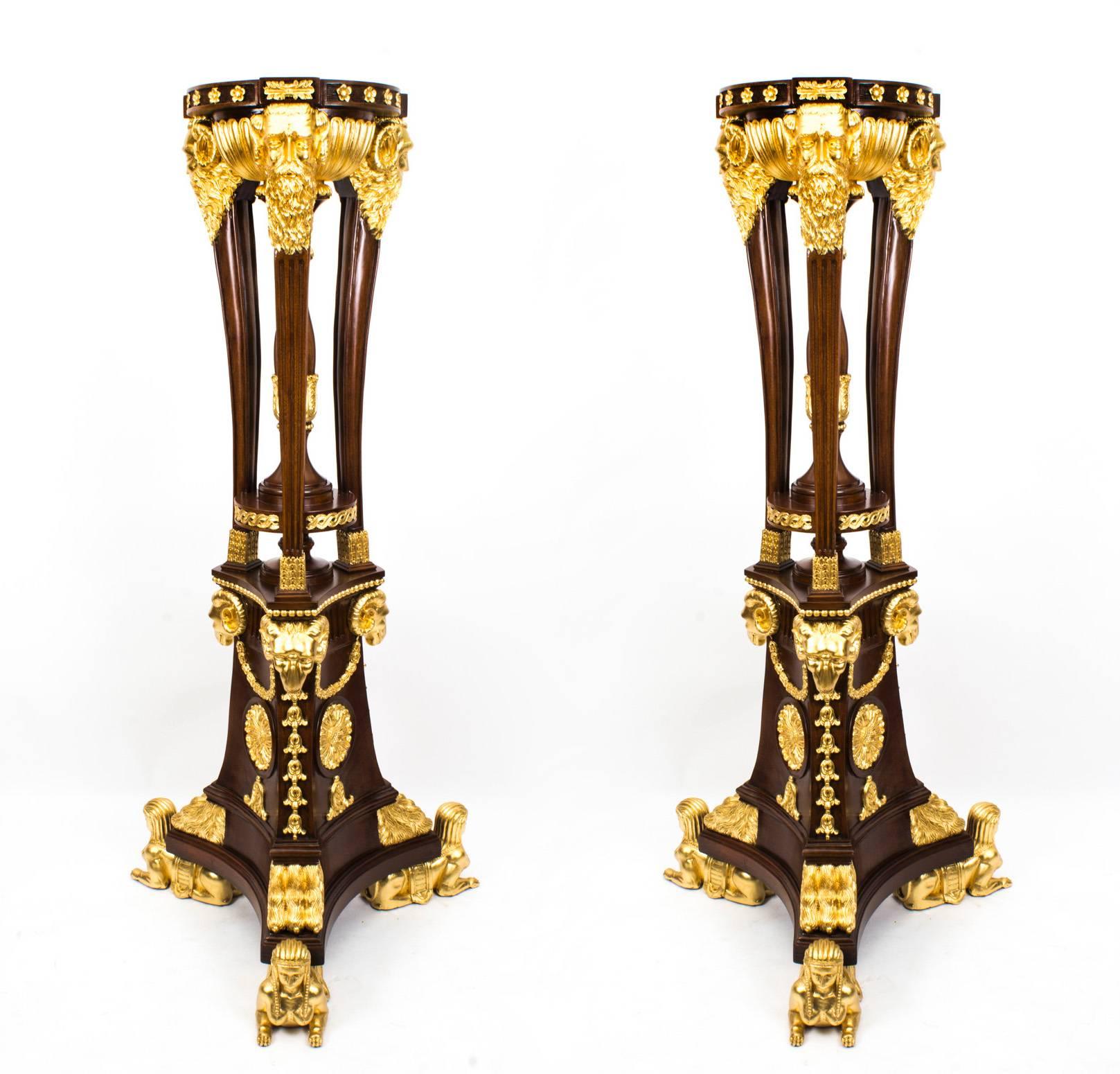 Monumental Pair of Empire Style Giltwood Torcheres 4