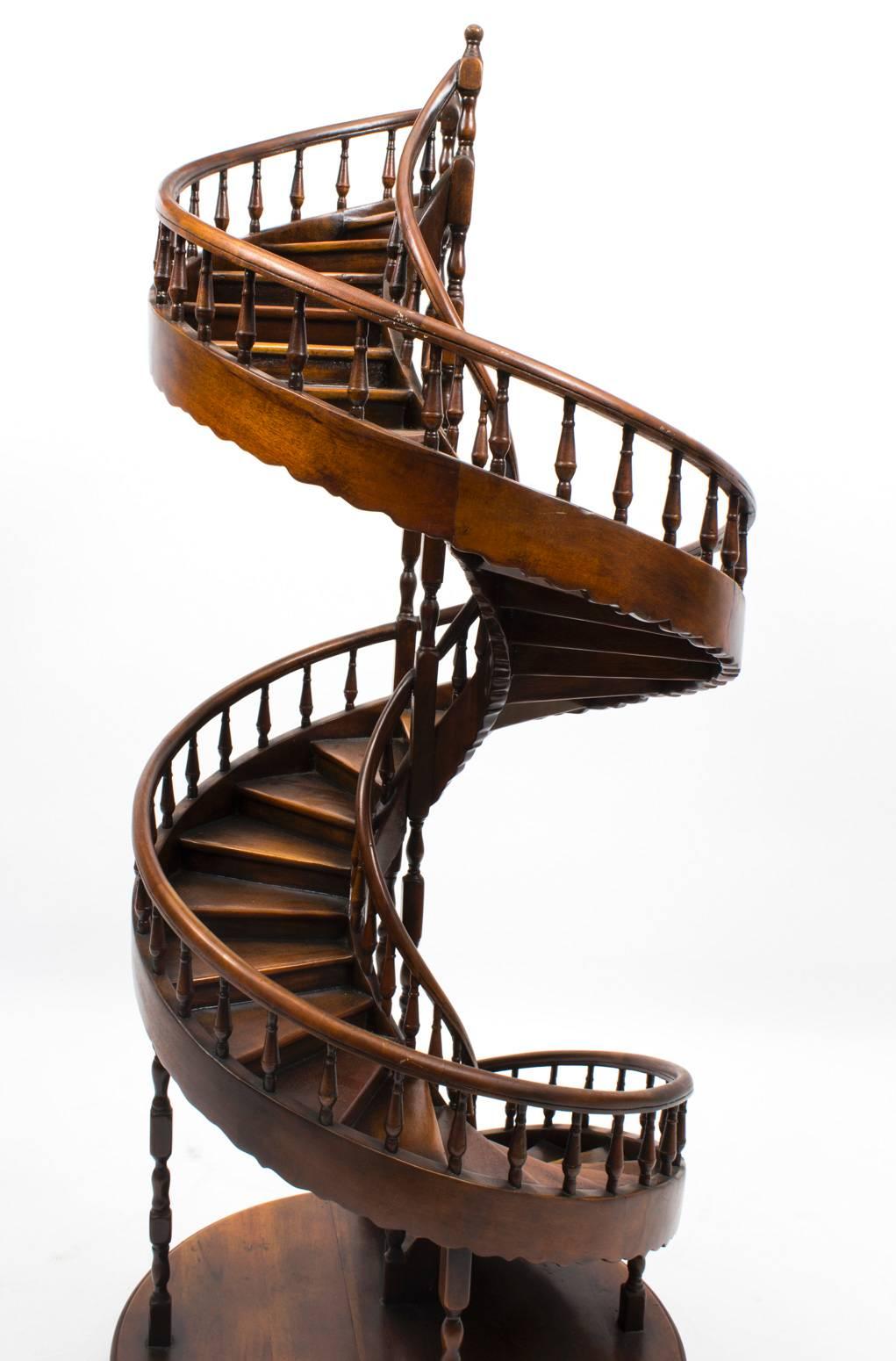 English Vintage Mahogany Architectural Model Spiral Staircase