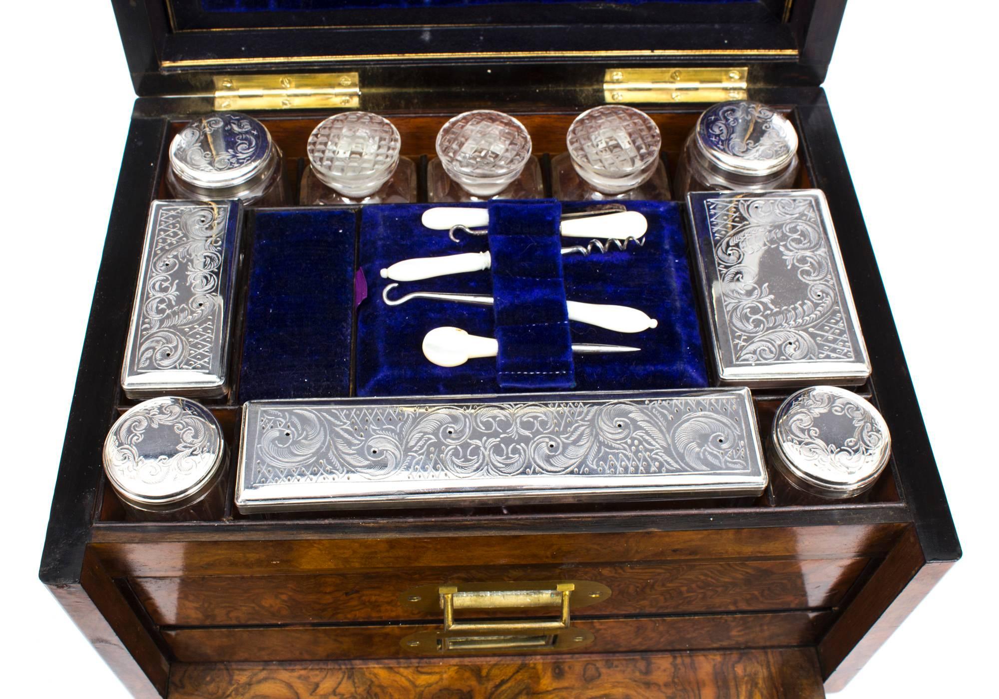 English Antique Victorian Silver Plate Travelling Dressing Case, circa 1870