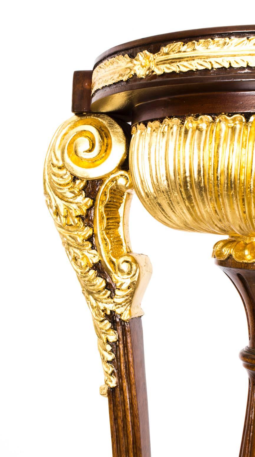 English Pair of Mahogany Empire Style Giltwood Carved Torchers 20th C