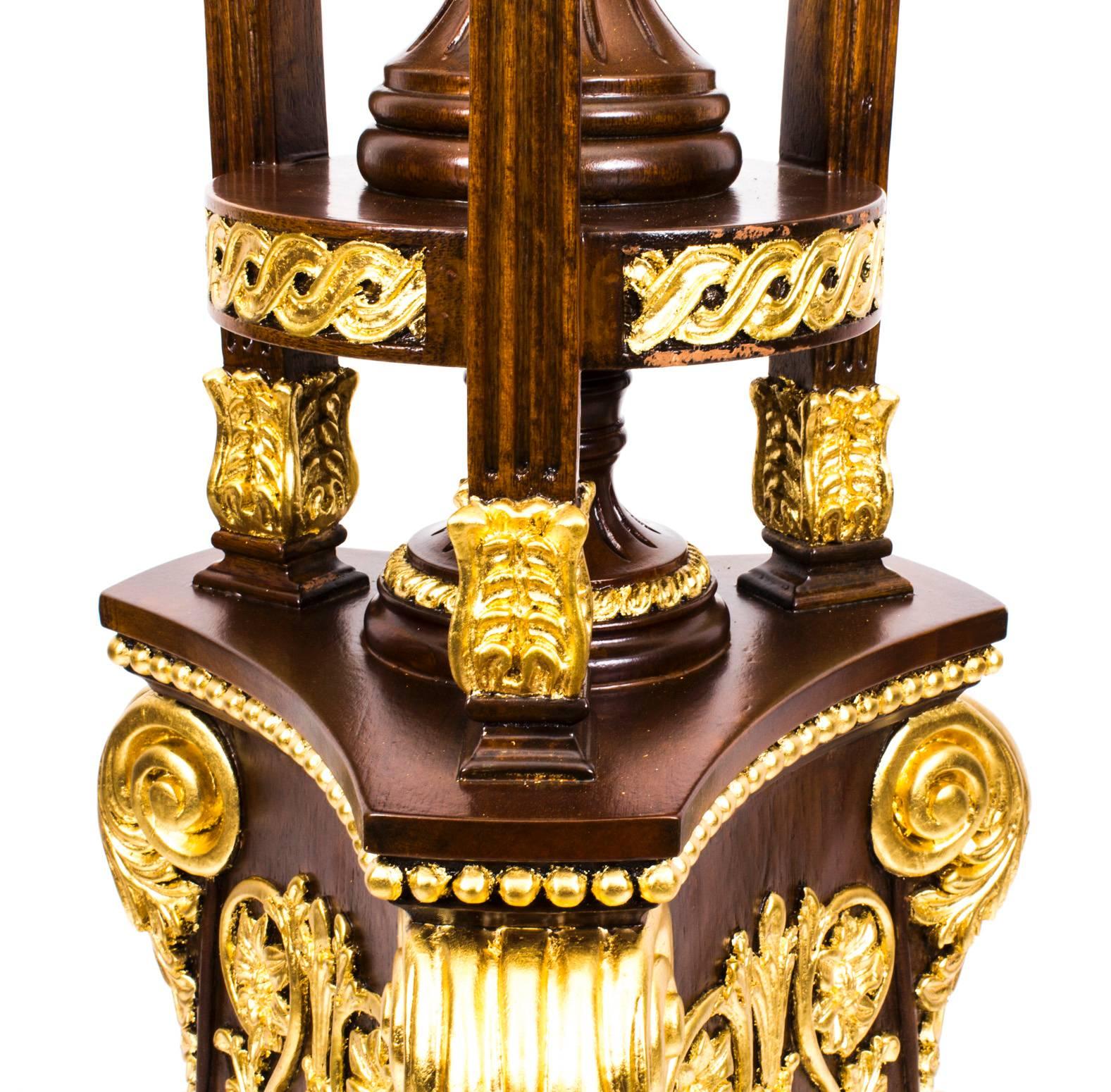 Pair of Mahogany Empire Style Giltwood Carved Torchers 20th C In Excellent Condition For Sale In London, GB